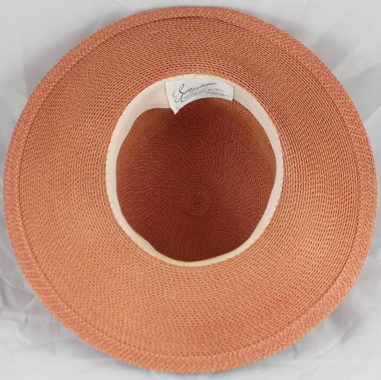 Suzanne Custom Millinery Salmon Round Brim Hat with Large Flowers and