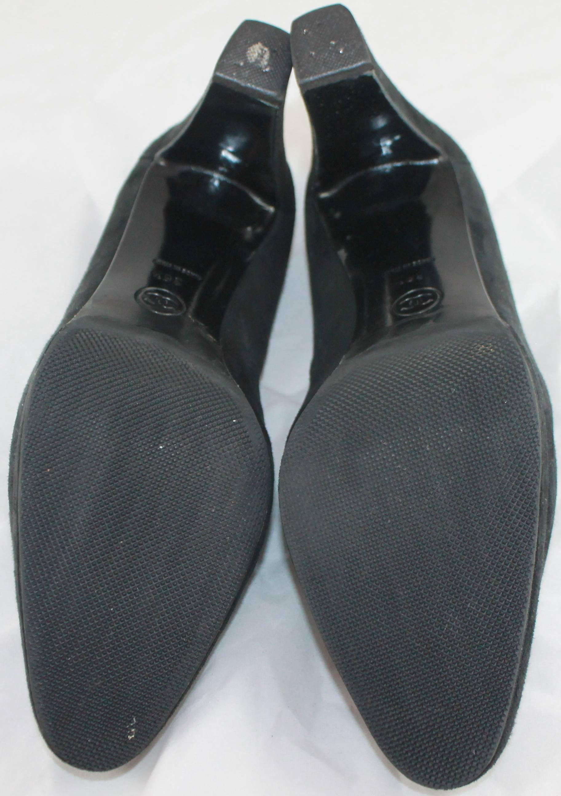 Chanel Black Suede Loafer Style Pumps - 36.5 4