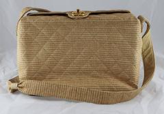 Chanel Beige Quilted Raffia Crossbody with Gold "CC" Closure - 1993