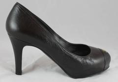 Chanel Chocolate Brown & Black Lambskin Platform Pumps with "CC" - 36.5