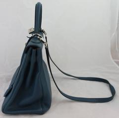 Hermes Blue Thalassa Togo 32cm Retourne Kelly Handbag - PHW-2013