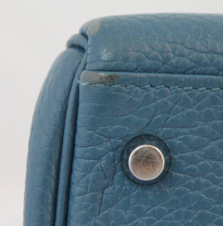 Hermes Blue Thalassa Togo 32cm Retourne Kelly Handbag - PHW-2013 at 1stDibs