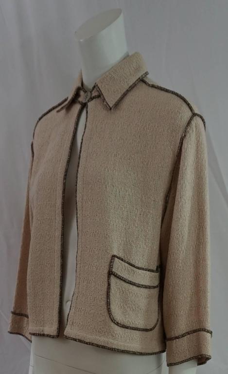 Chanel Oatmeal Cottton Blend Box Style Jacket w/ Brown Stitching-38-99P ...