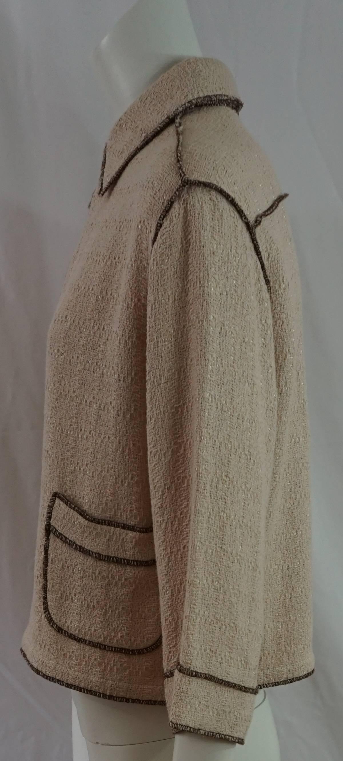 Gris Veste en maille de coton beige de la collection Chanel défilé printemps 1999, taille 38 en vente