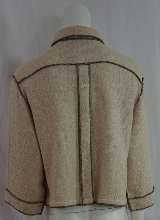 Chanel Oatmeal Cottton Blend Box Style Jacket w/ Brown Stitching-38-99P ...