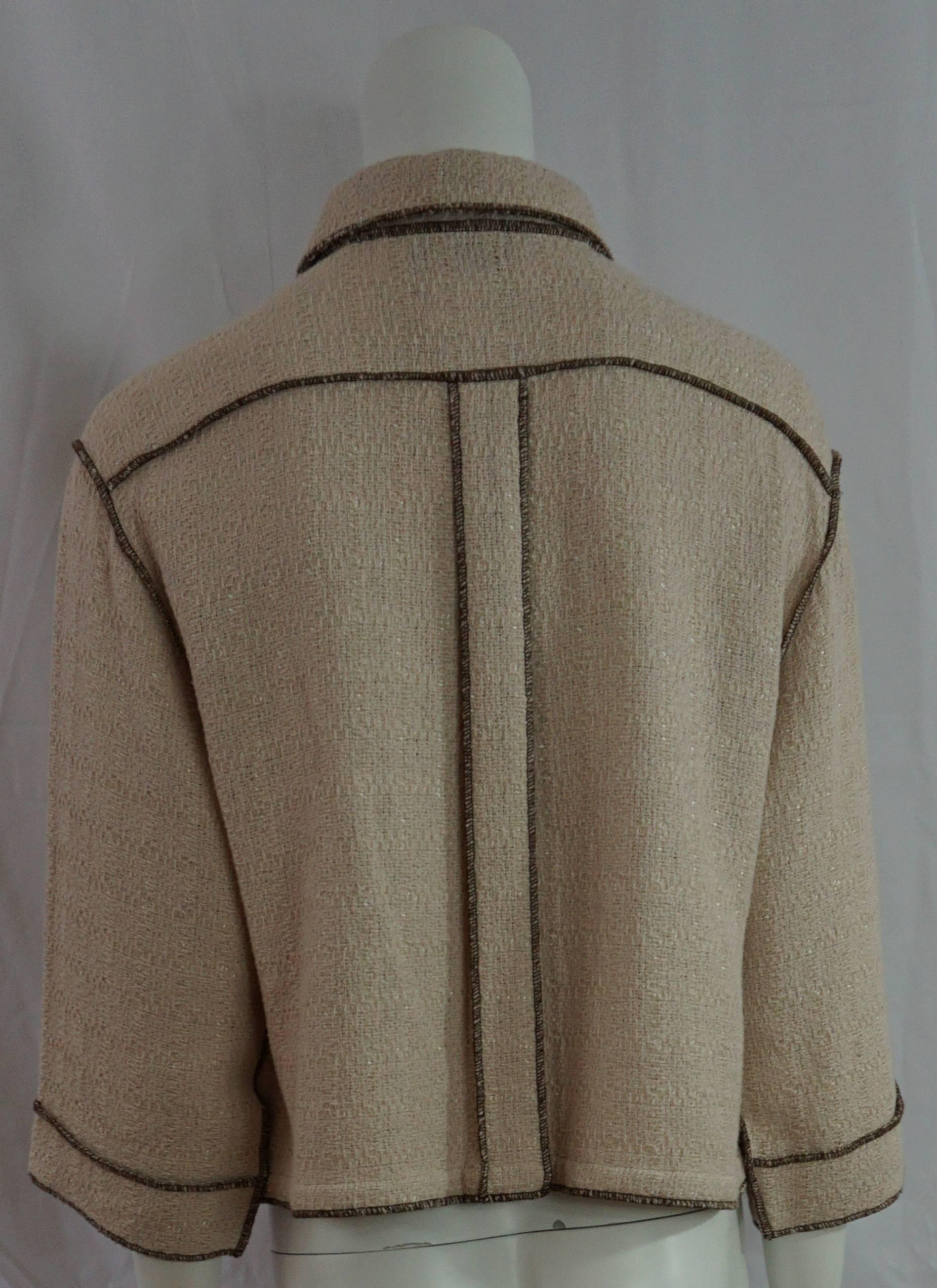 Gray Chanel Runway Spring 1999 Collection Beige Cotton Knit Jacket-Size 38 For Sale