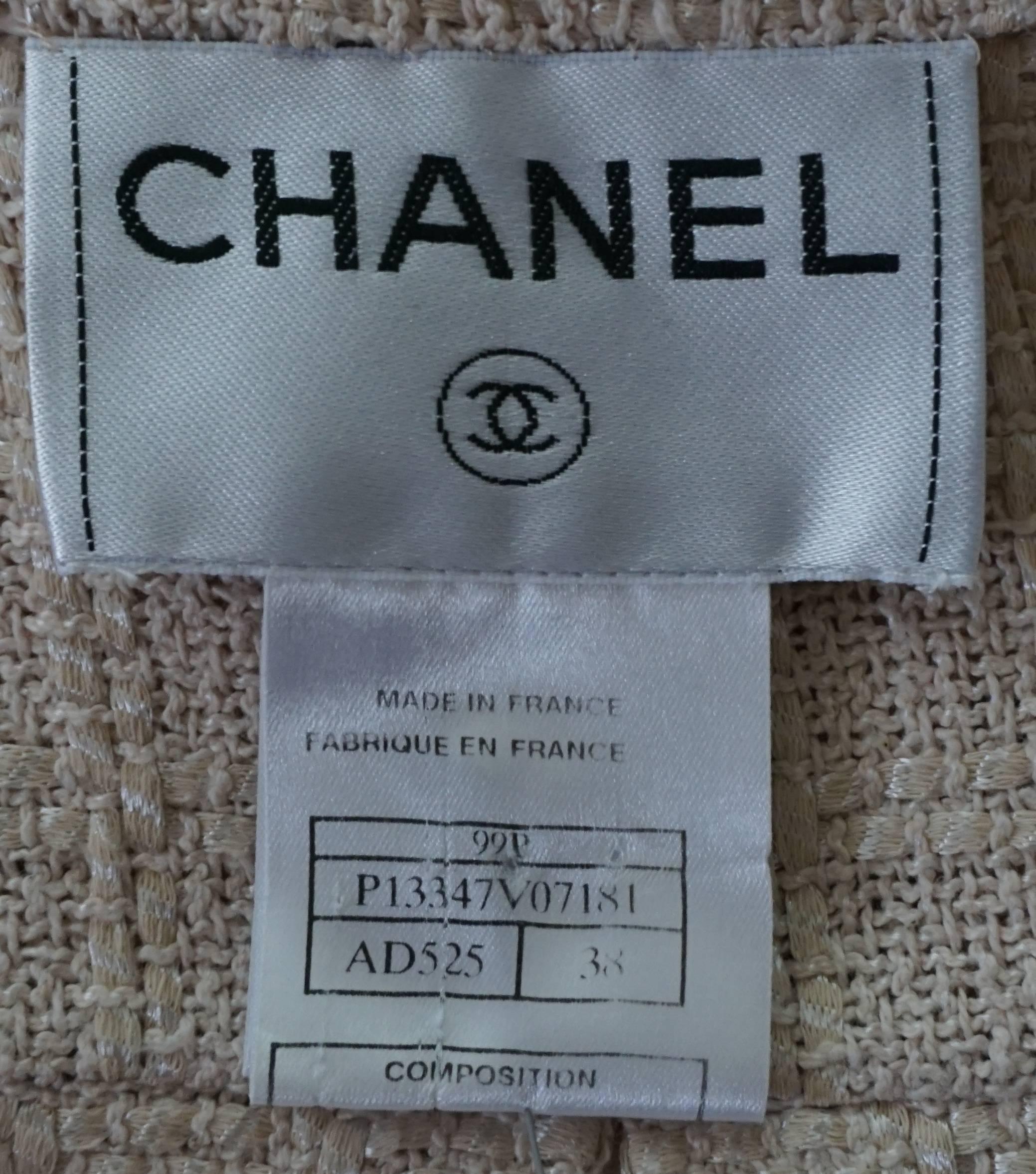 Veste en maille de coton beige de la collection Chanel défilé printemps 1999, taille 38 en vente 1