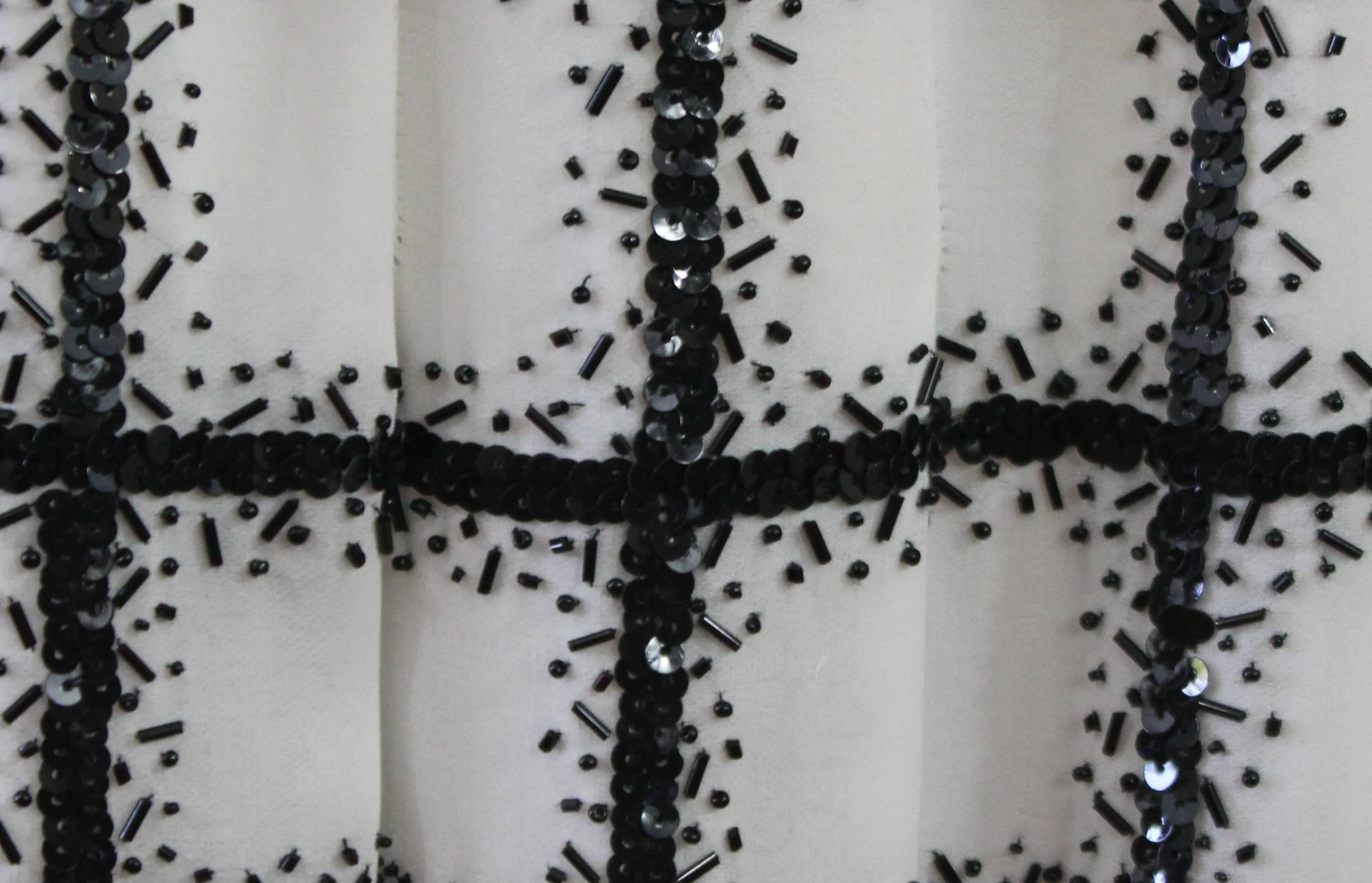 Oscar de la Renta Ivory & Black silk chiffon beaded pleated skirt-4-Circa 2012 2