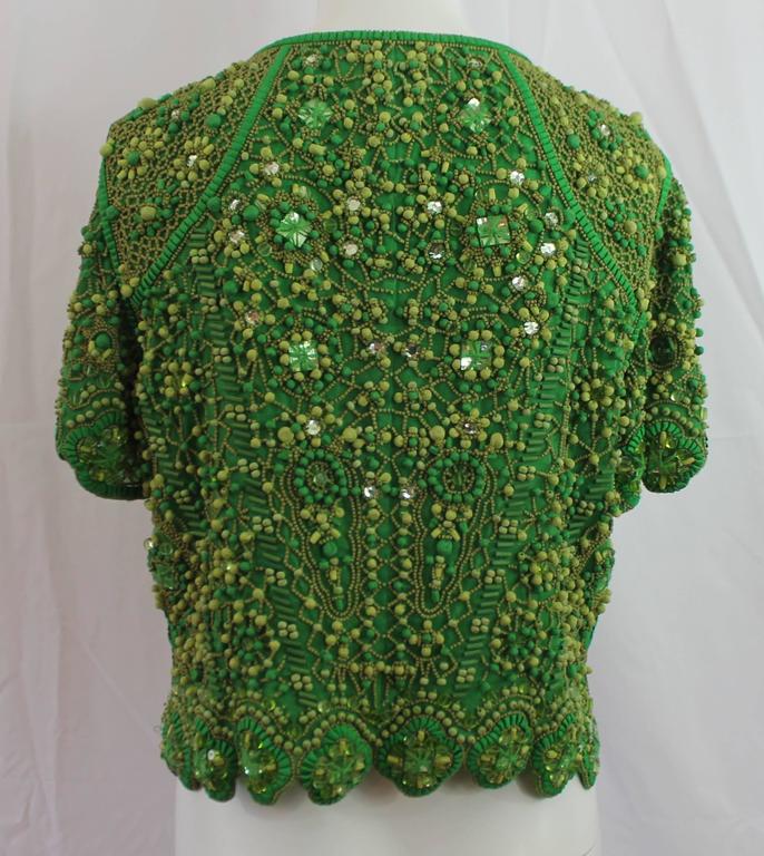 Escada Green Silk Heavily Beaded Jacket/Top - 36 In Excellent Condition In Palm Beach, FL