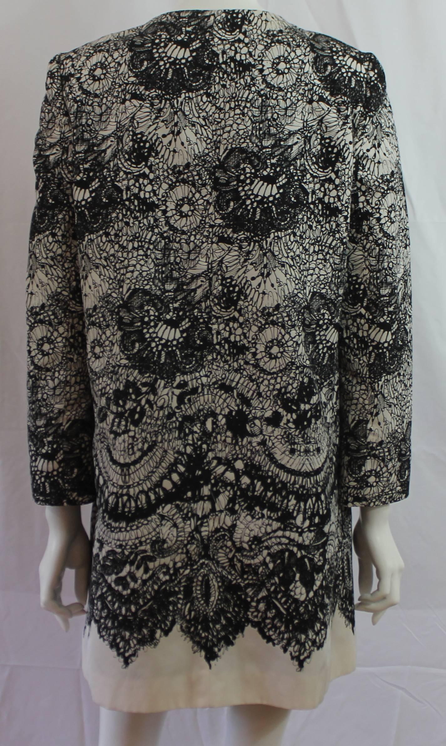 Women's Prada Black & White Lace Printed Silk Taffeta Coat - 42