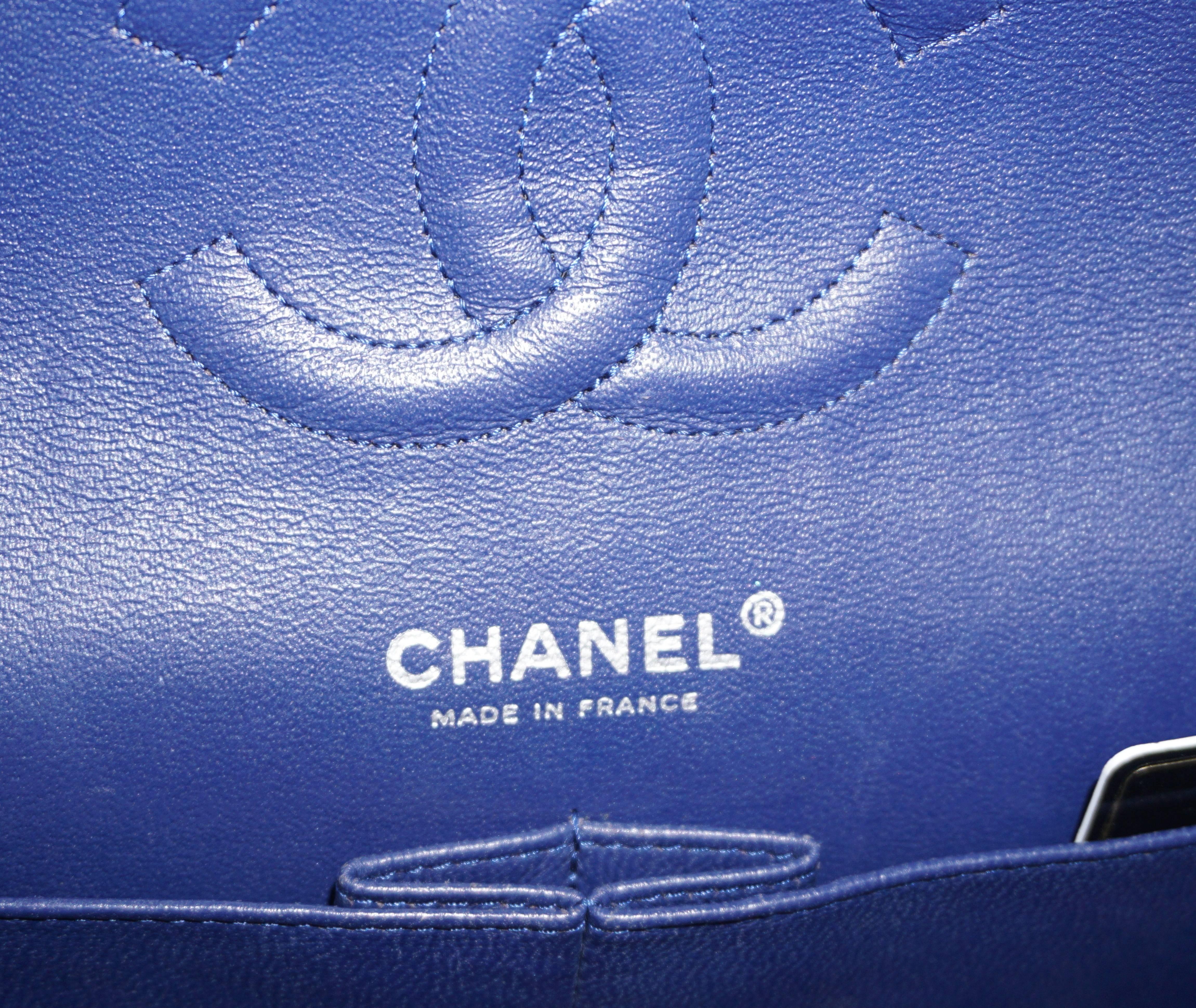 Chanel Blue/Silver Perforated Leather Medium Double Flap Handbag-SHW-2006 2