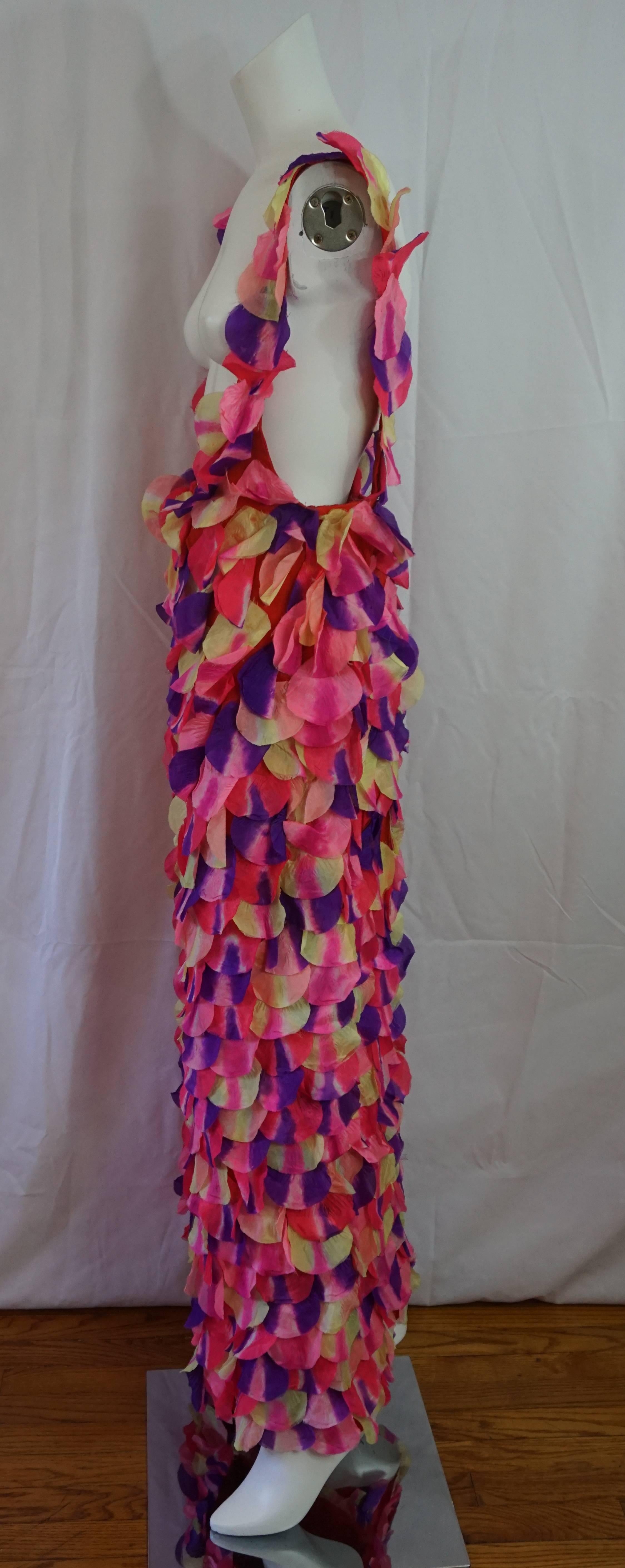 Marron Adolfo Rare Vintage Bright Multicolor Petal Jumper & Overalls - 8 - 1960's en vente