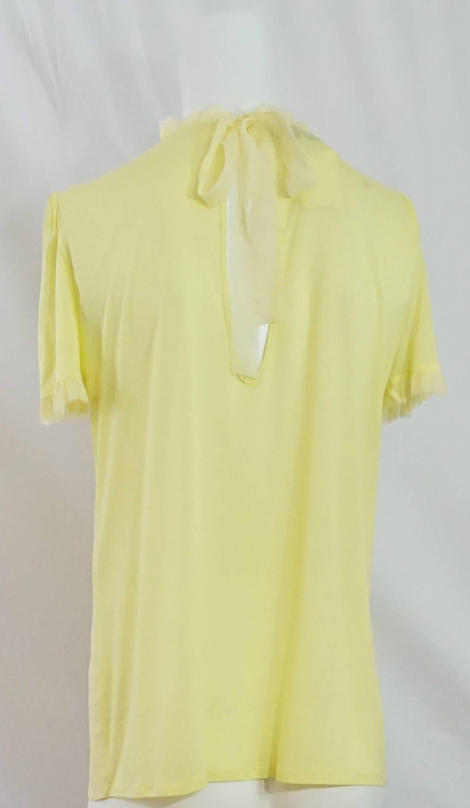 Beige Emilio Pucci Yellow Cotton & Silk Beaded Short Sleeve Top - 10