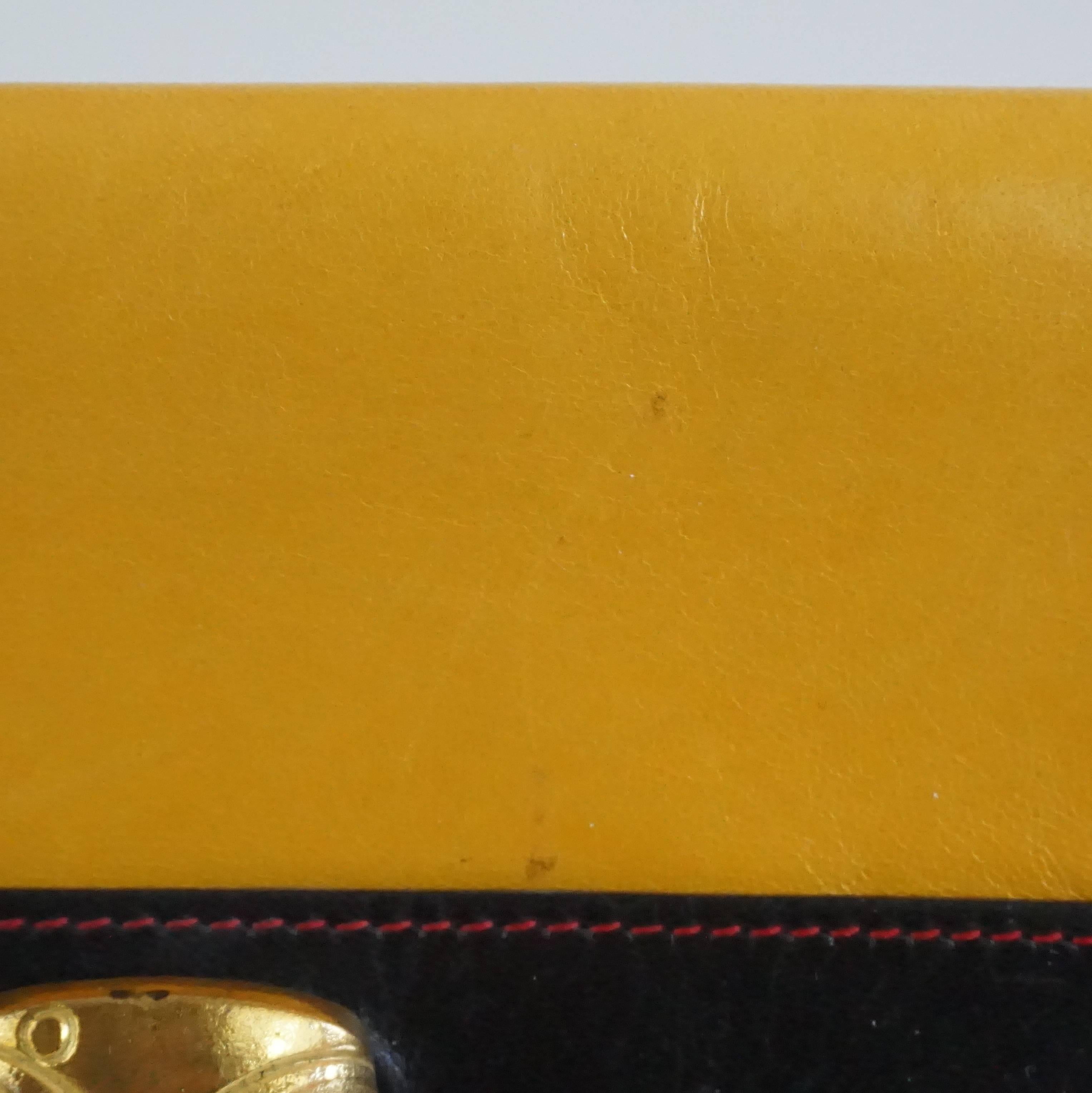 Isabel Canovas Black & Mustard Leather Masquerade Envelope Clutch - 1980's 1