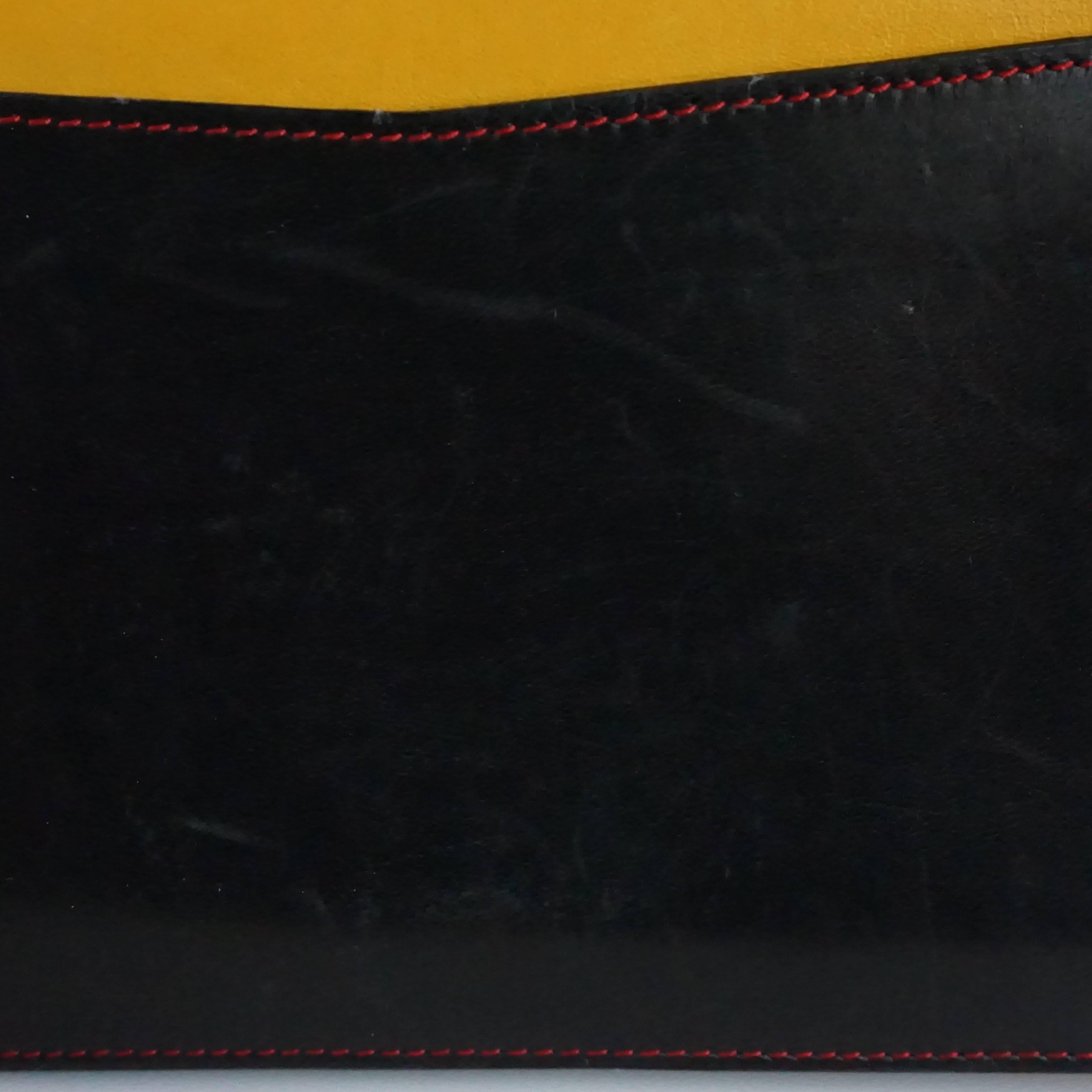 Isabel Canovas Black & Mustard Leather Masquerade Envelope Clutch - 1980's 5