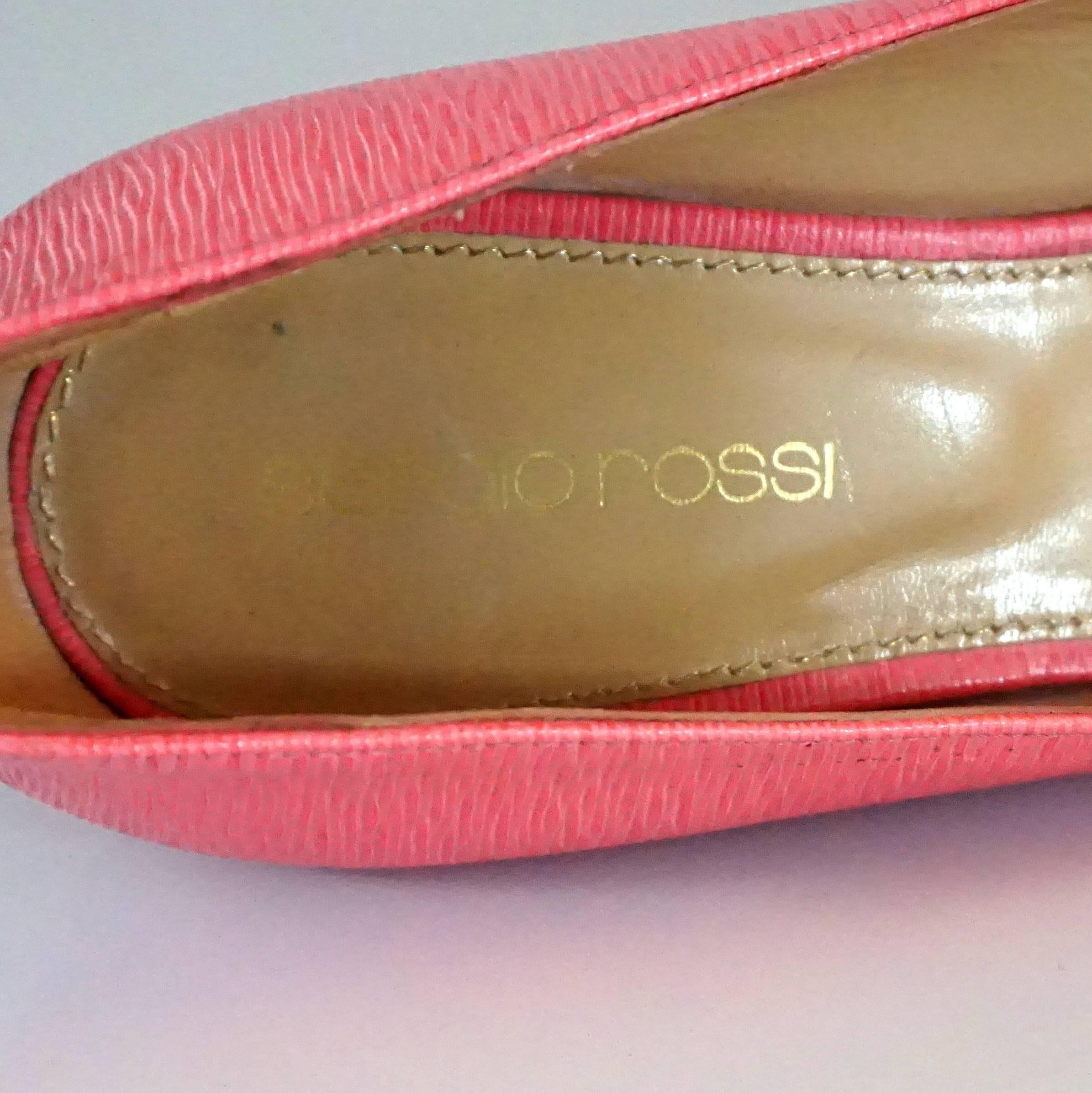 Sergio Rossi Pink Epi Leather Open Toe Wedges - 36.5 2