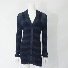 Chanel Two Tone Stripe Navy Long Sweater Set - 42