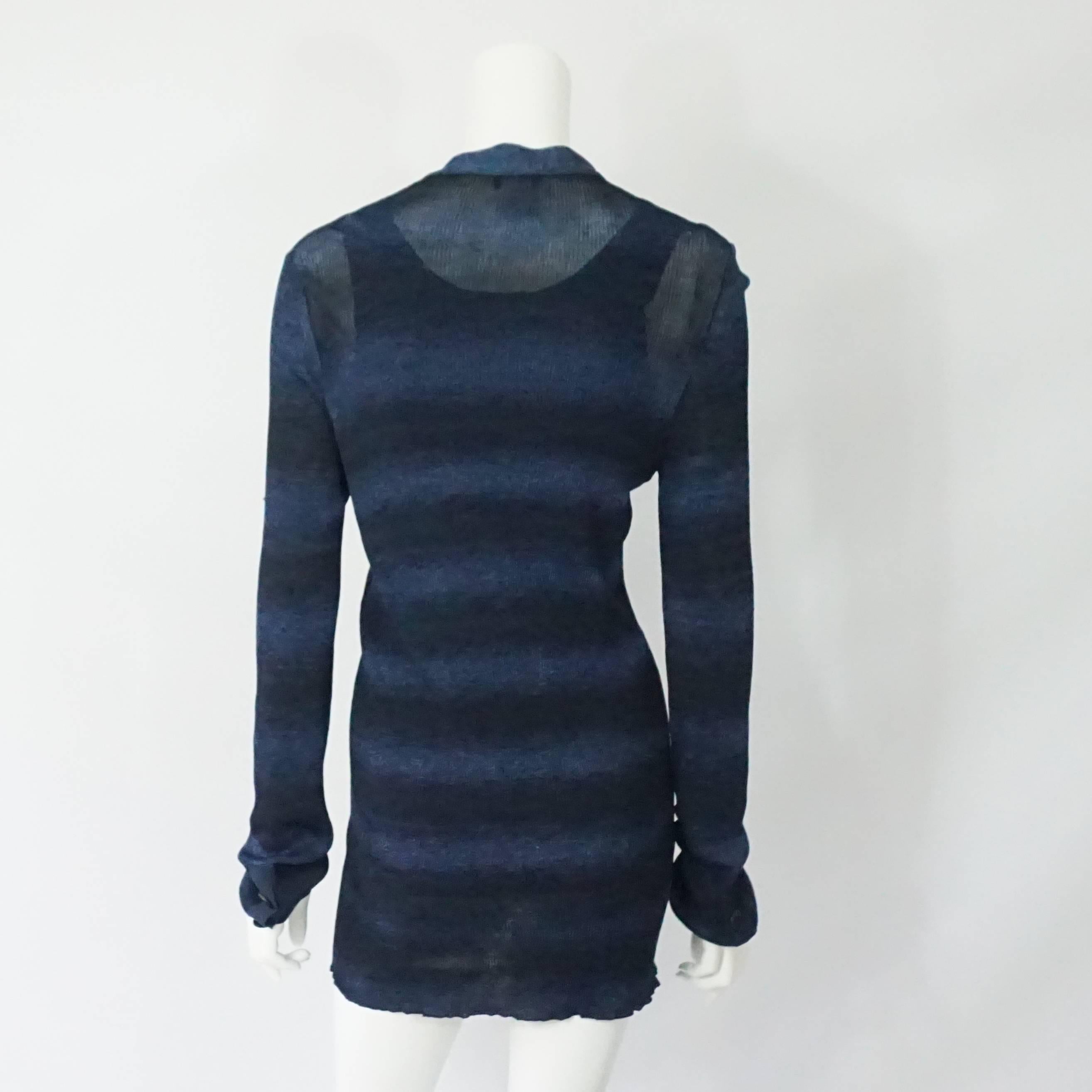Chanel Two Tone Stripe Navy Long Sweater Set - 42  In Excellent Condition In West Palm Beach, FL