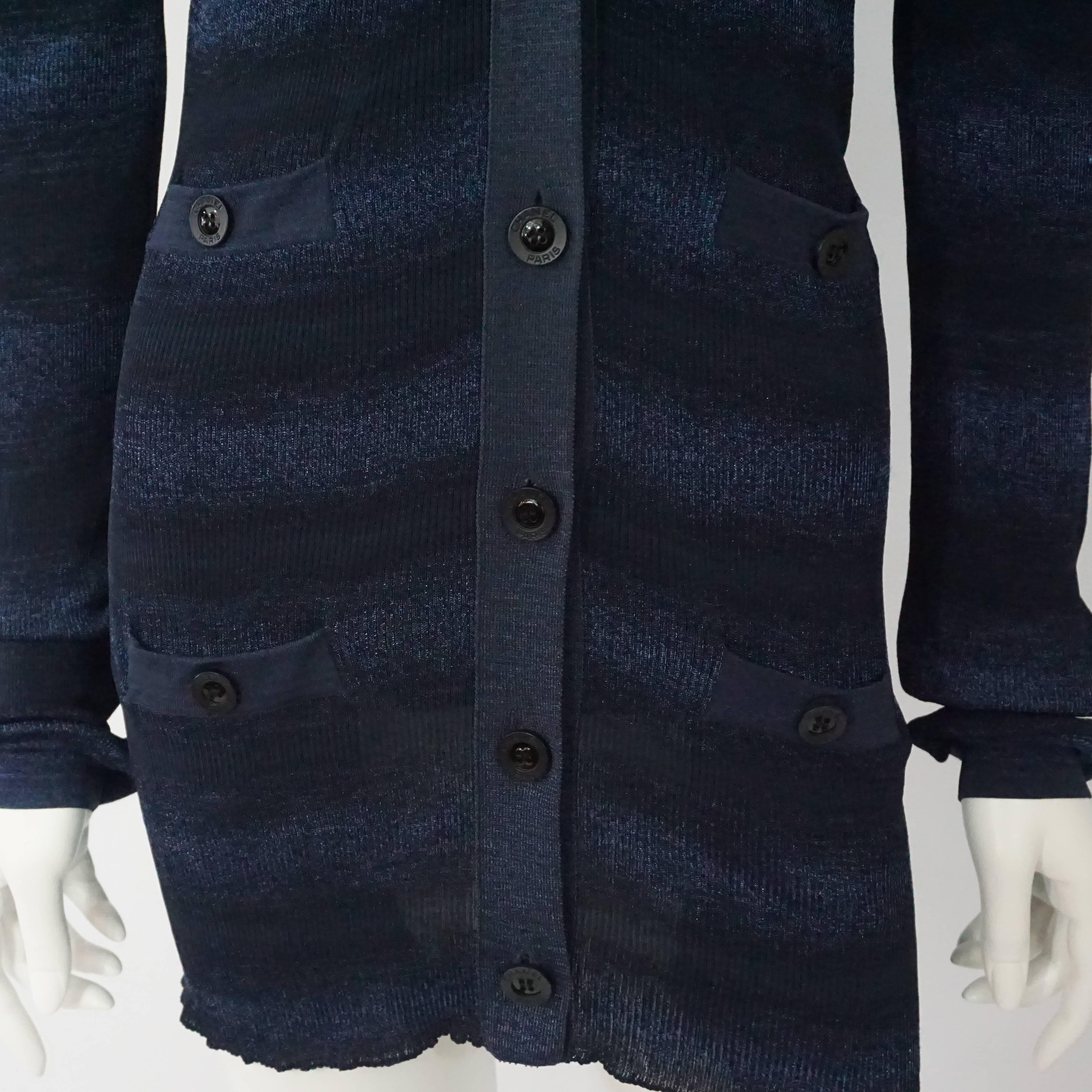 Women's Chanel Two Tone Stripe Navy Long Sweater Set - 42 