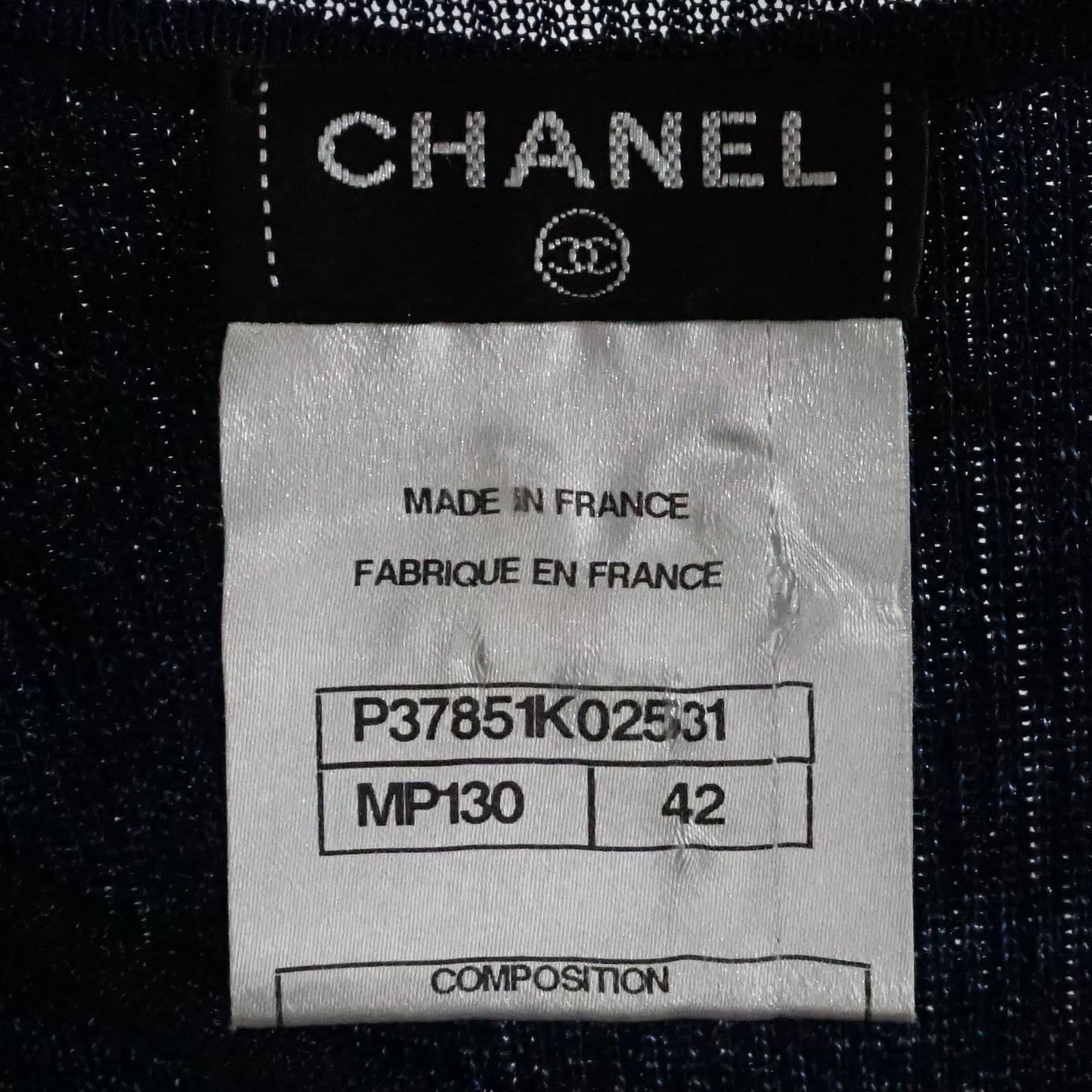 Chanel Two Tone Stripe Navy Long Sweater Set - 42  2