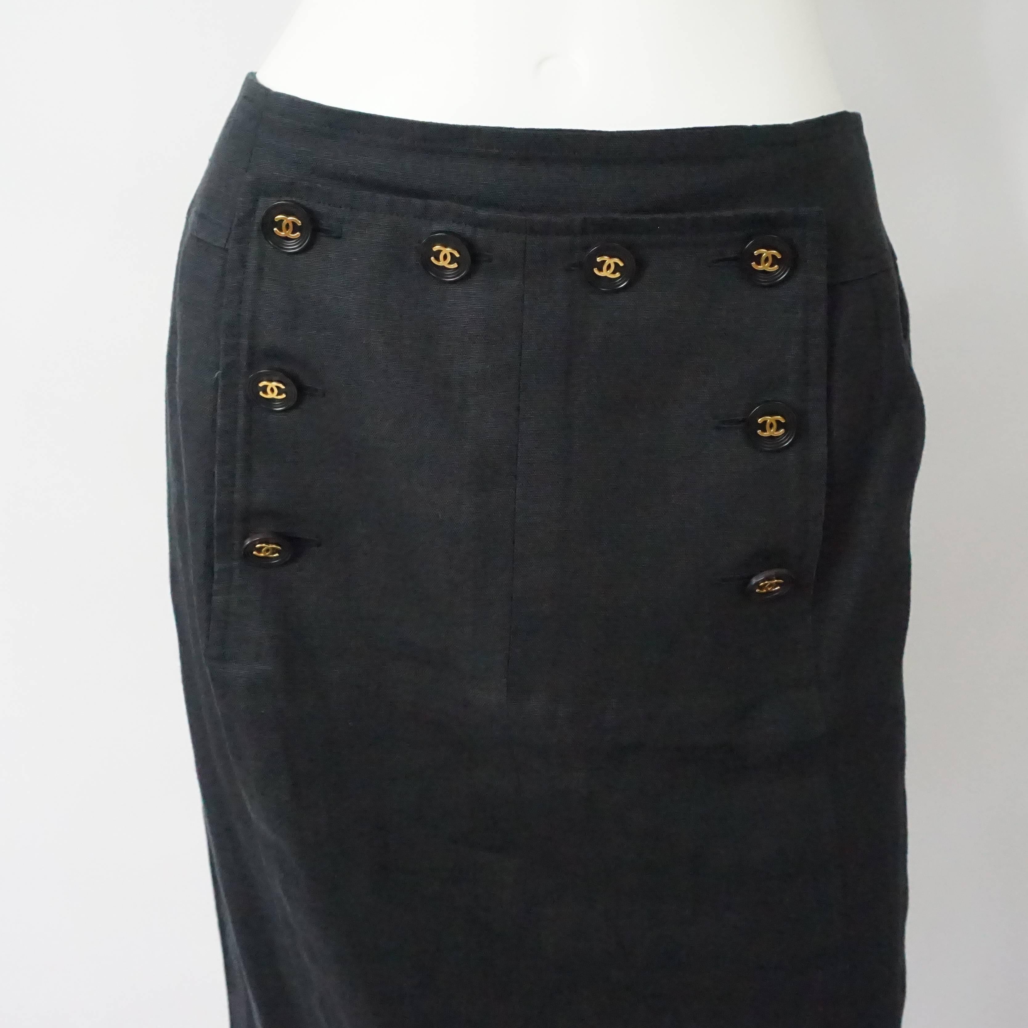 Women's Chanel Black Linen Nautical Style Skirt - 36 - Circa 80's