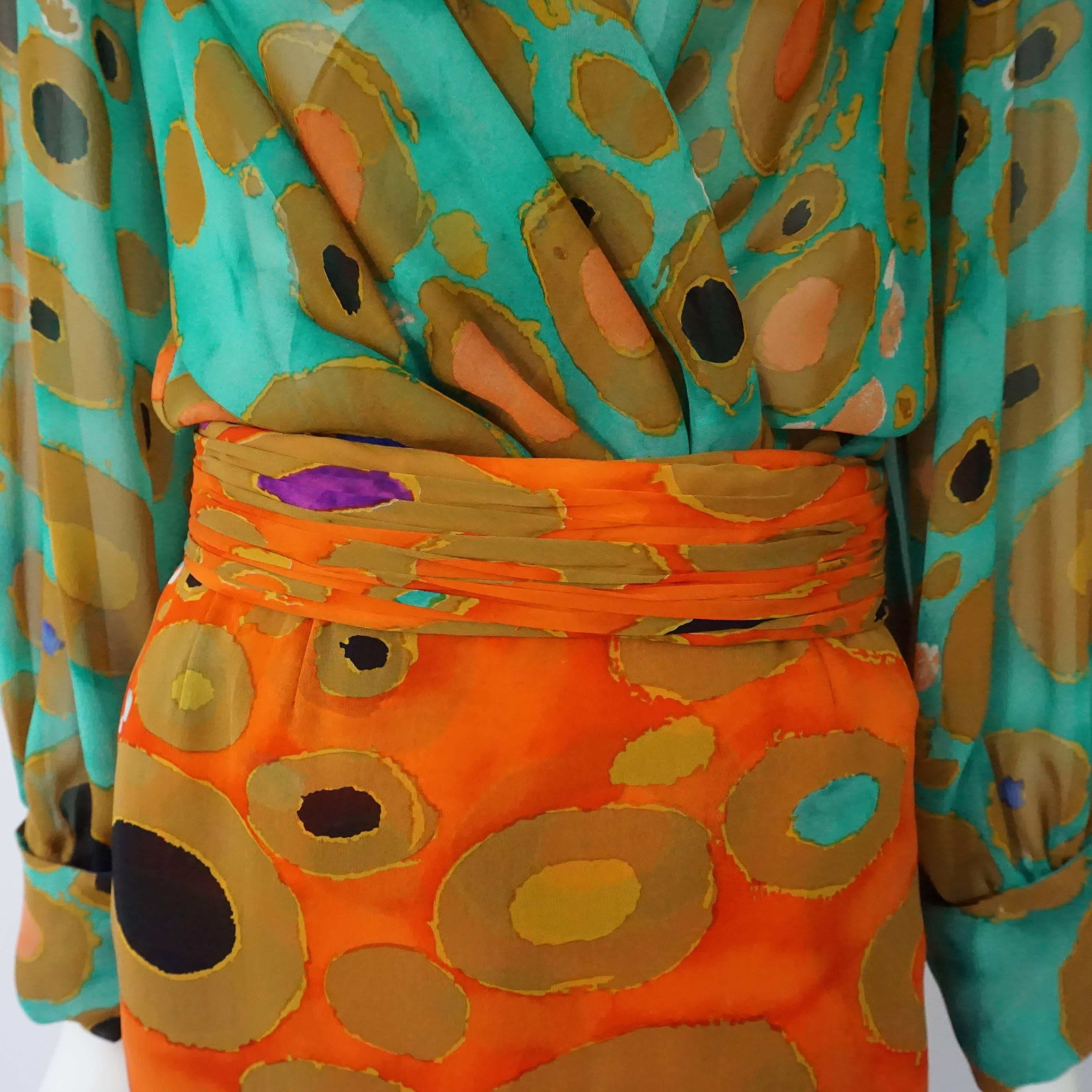 Valentino Multi Color Silk Top and Matching Skirt - 4 - Circa 80's In Excellent Condition In West Palm Beach, FL