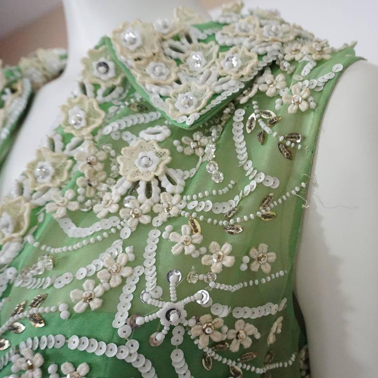 Malcolm Starr Heavily Beaded Green Silk Organza Gown, Circa 1970s For Sale 1