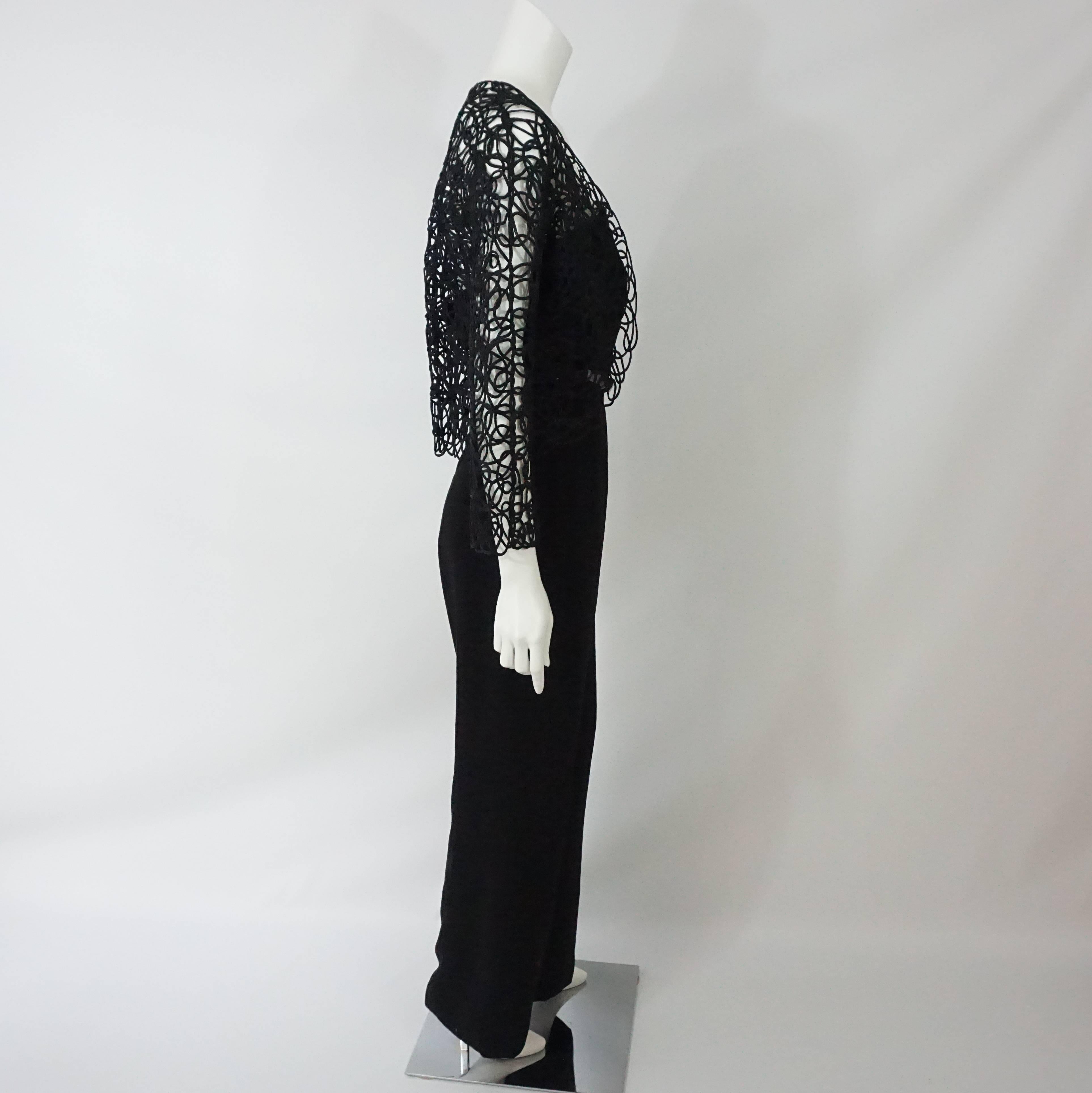 Noir Thierry Mugler Combinaison noire sans bretelles avec veste en dentelle soutache-40 Circa 80's en vente