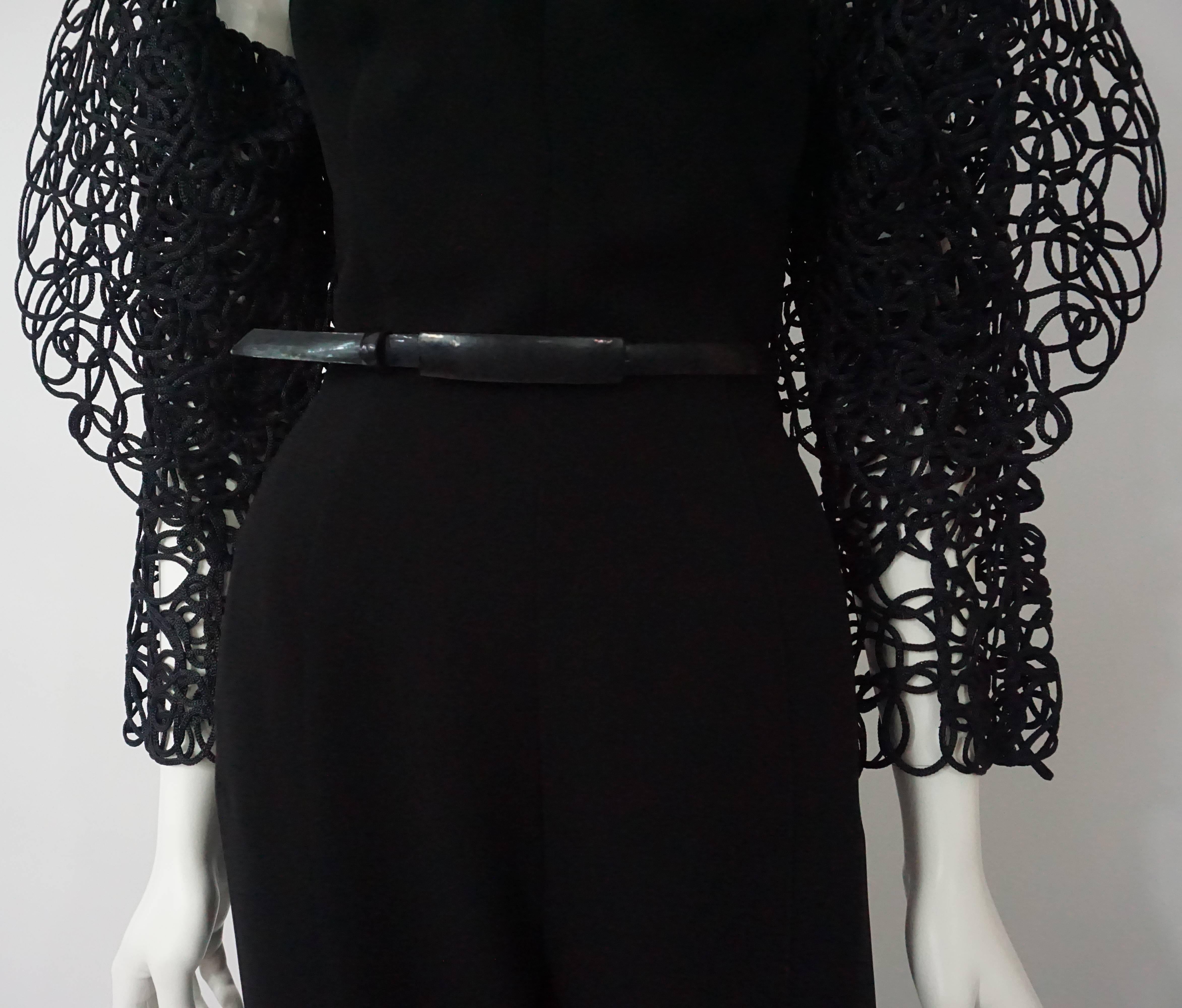 Thierry Mugler Black Strapless Jumpsuit w/ Lace Soutache Jacket-40 Circa 80's In Excellent Condition For Sale In West Palm Beach, FL