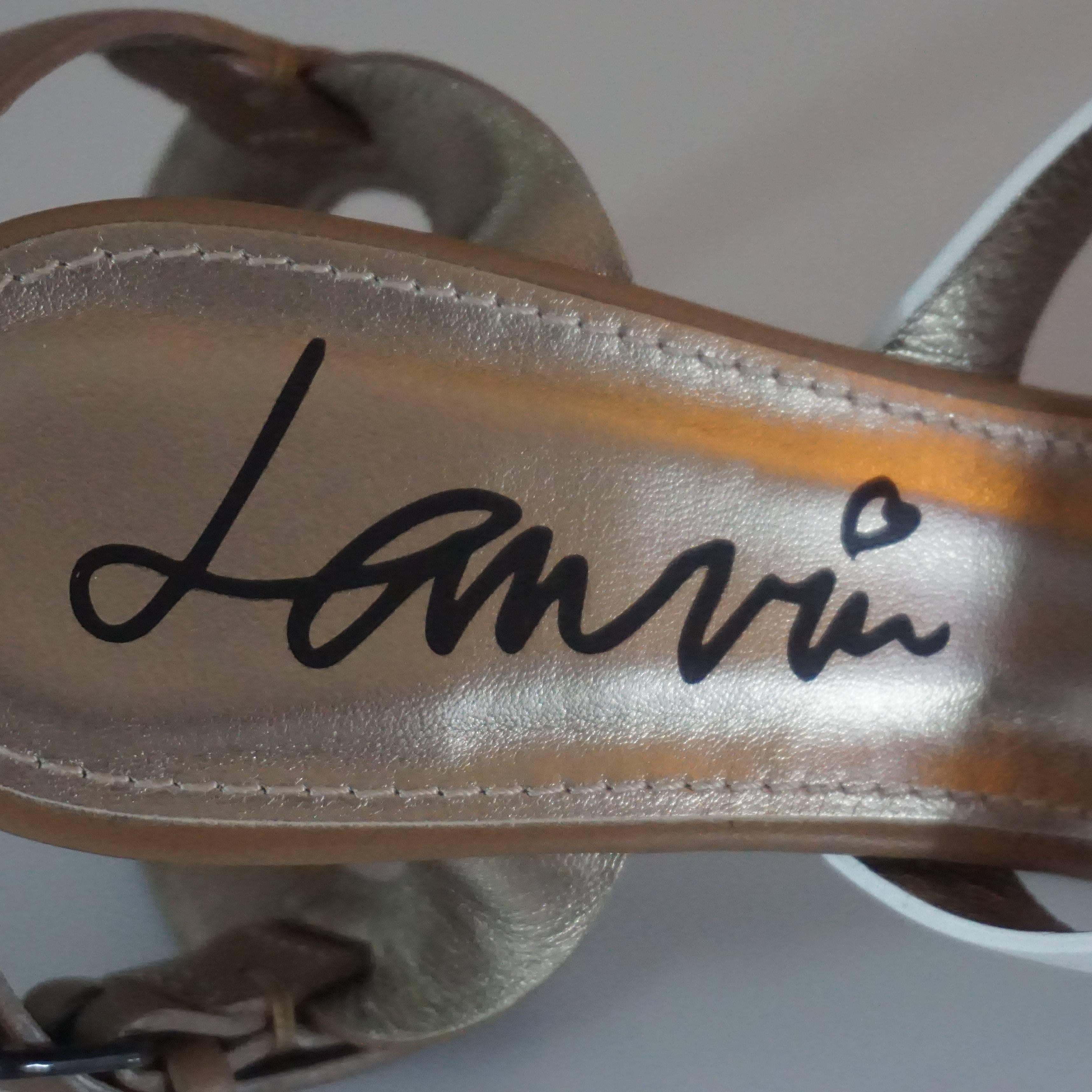 Lanvin Tan/White/Gold Strappy Leather Sandal - 37 1