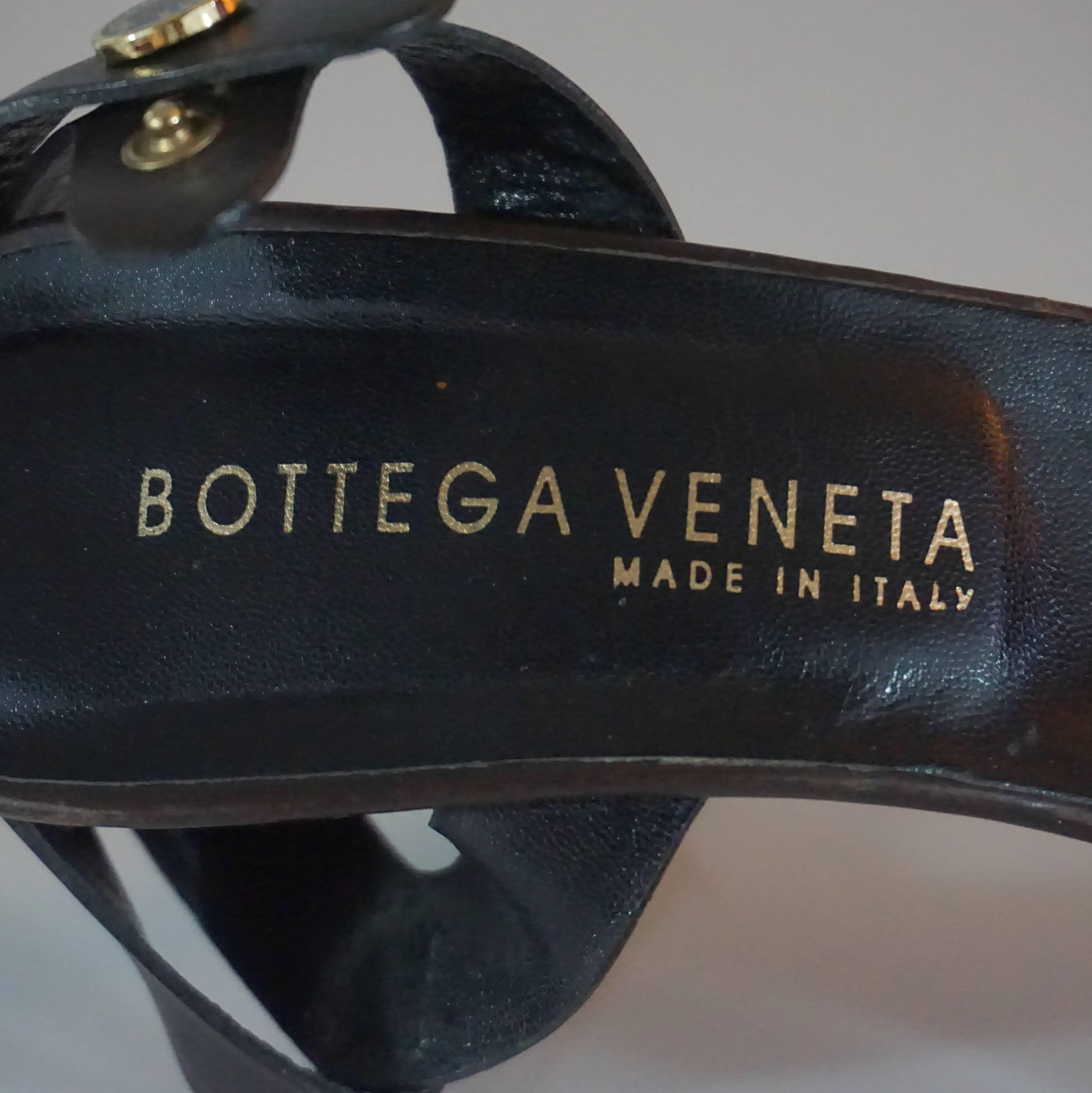 Women's Bottega Veneta Chocolate Brown Leather Strappy Sandals - 36