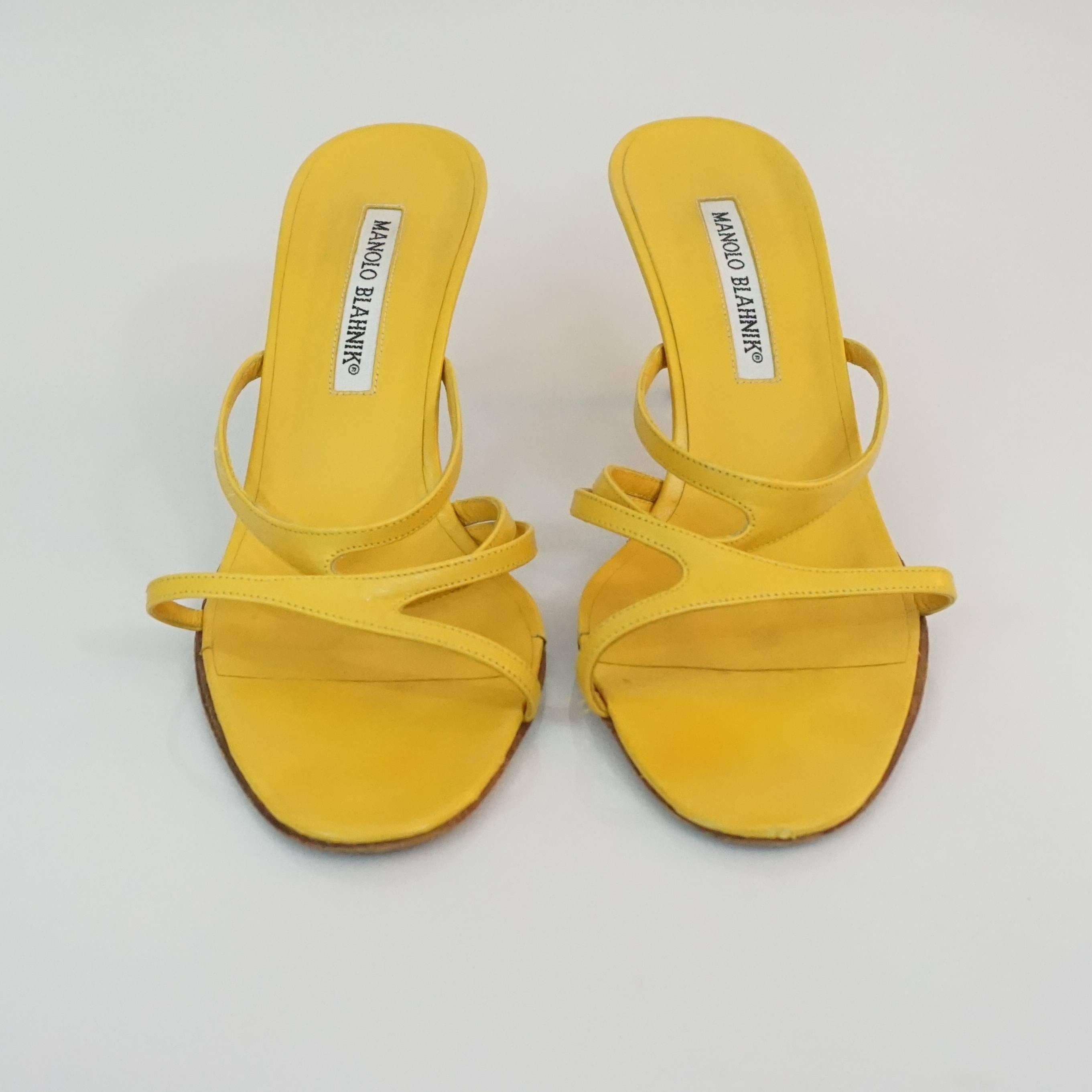 Manolo Blahnik Yellow Leather strappy sandal - 37 For Sale at 1stDibs