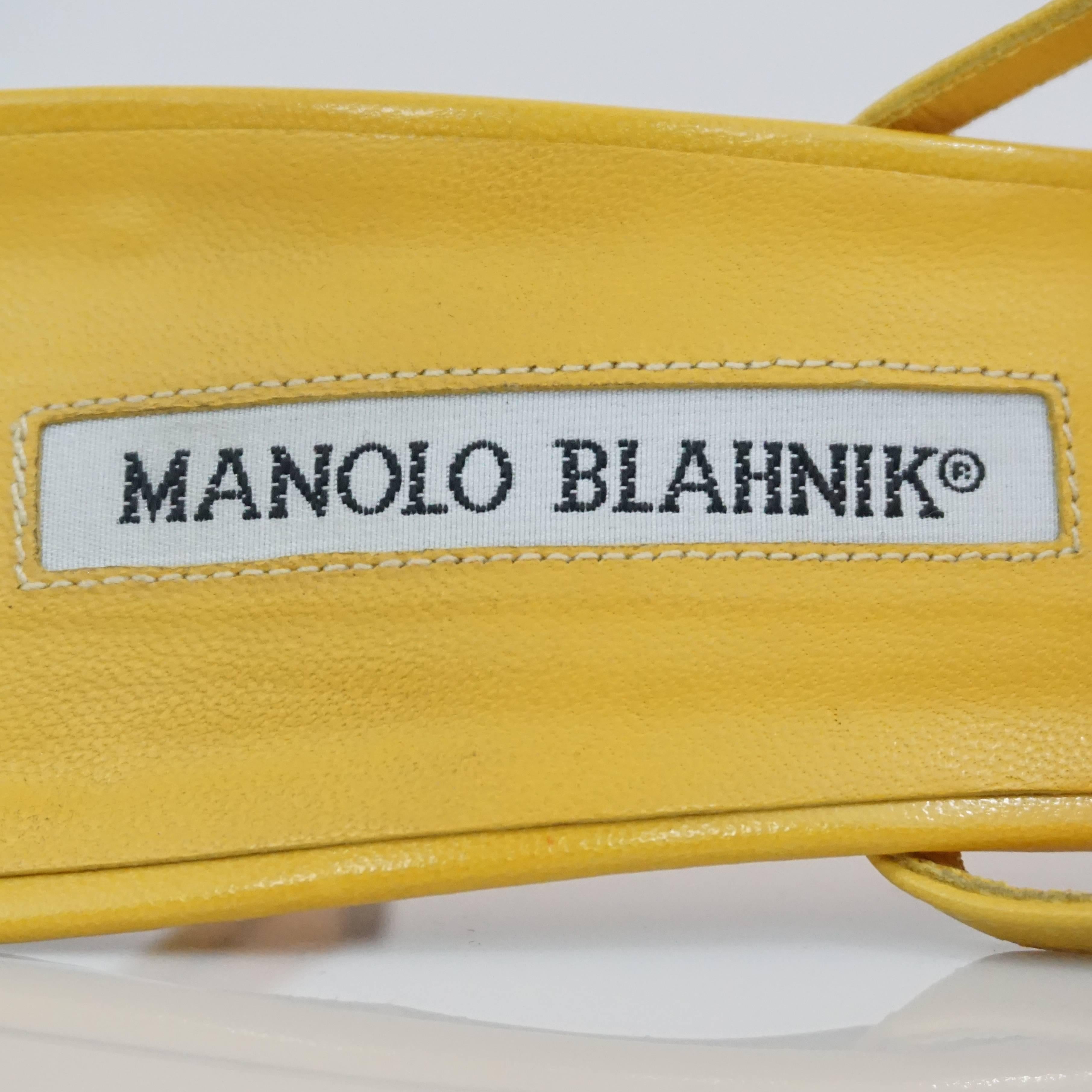 Manolo Blahnik Yellow Leather strappy sandal - 37 For Sale 1