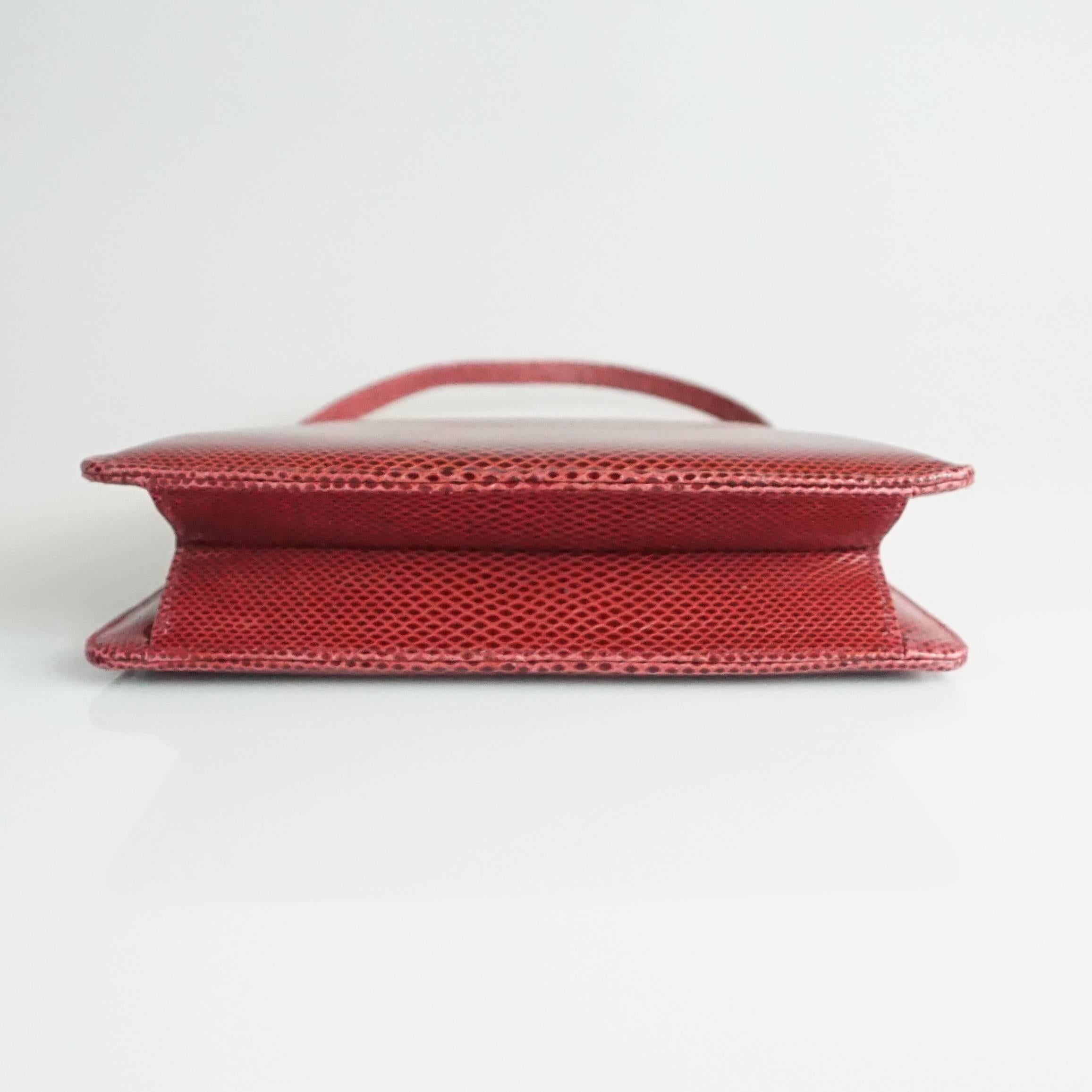 Brown Judith Leiber Deep Red Lizard Top Handle Handbag - SHW For Sale
