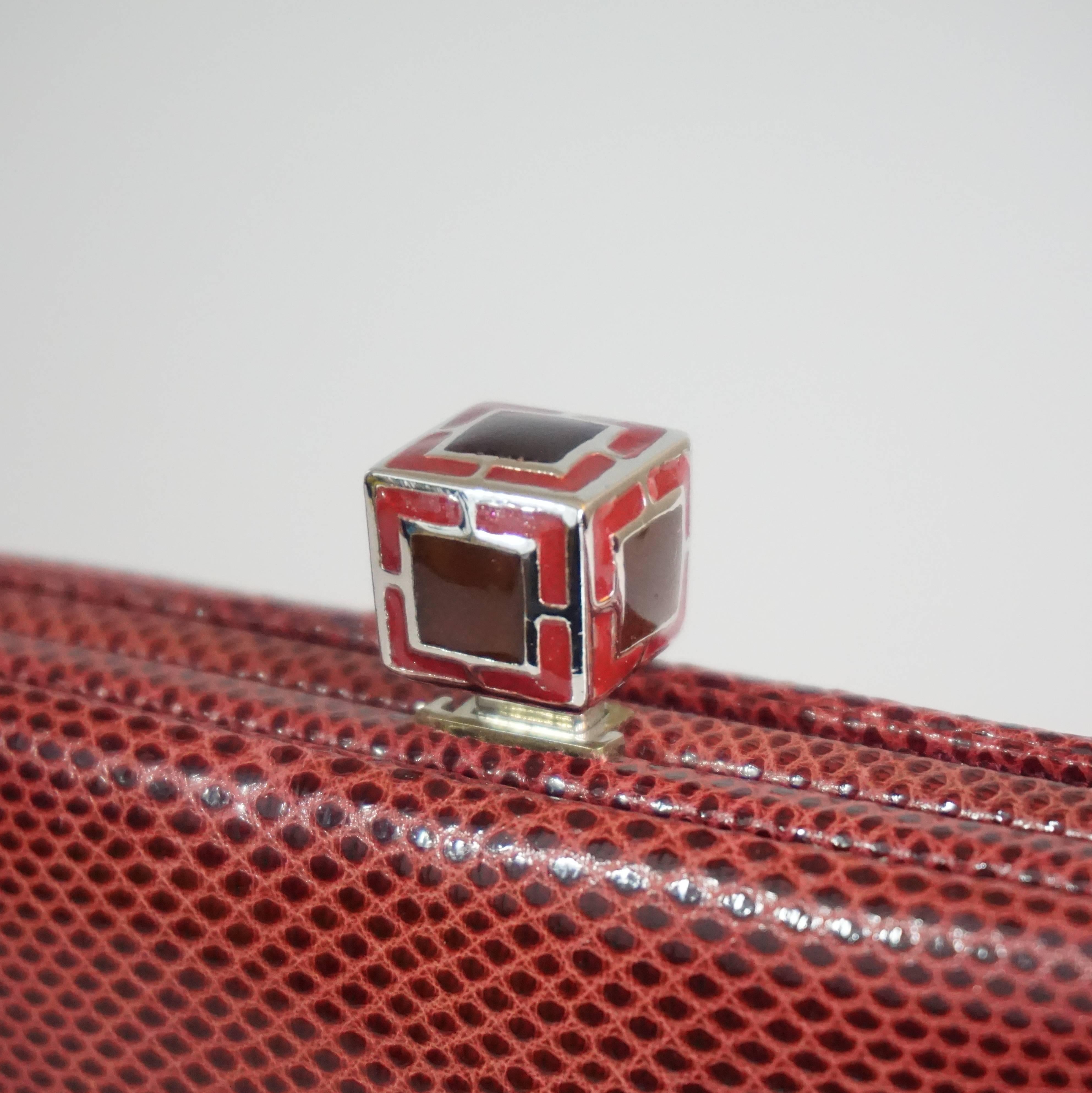 Judith Leiber: borsa a mano in lucertola rosso intenso - SHW In condizioni ottime in vendita a West Palm Beach, FL