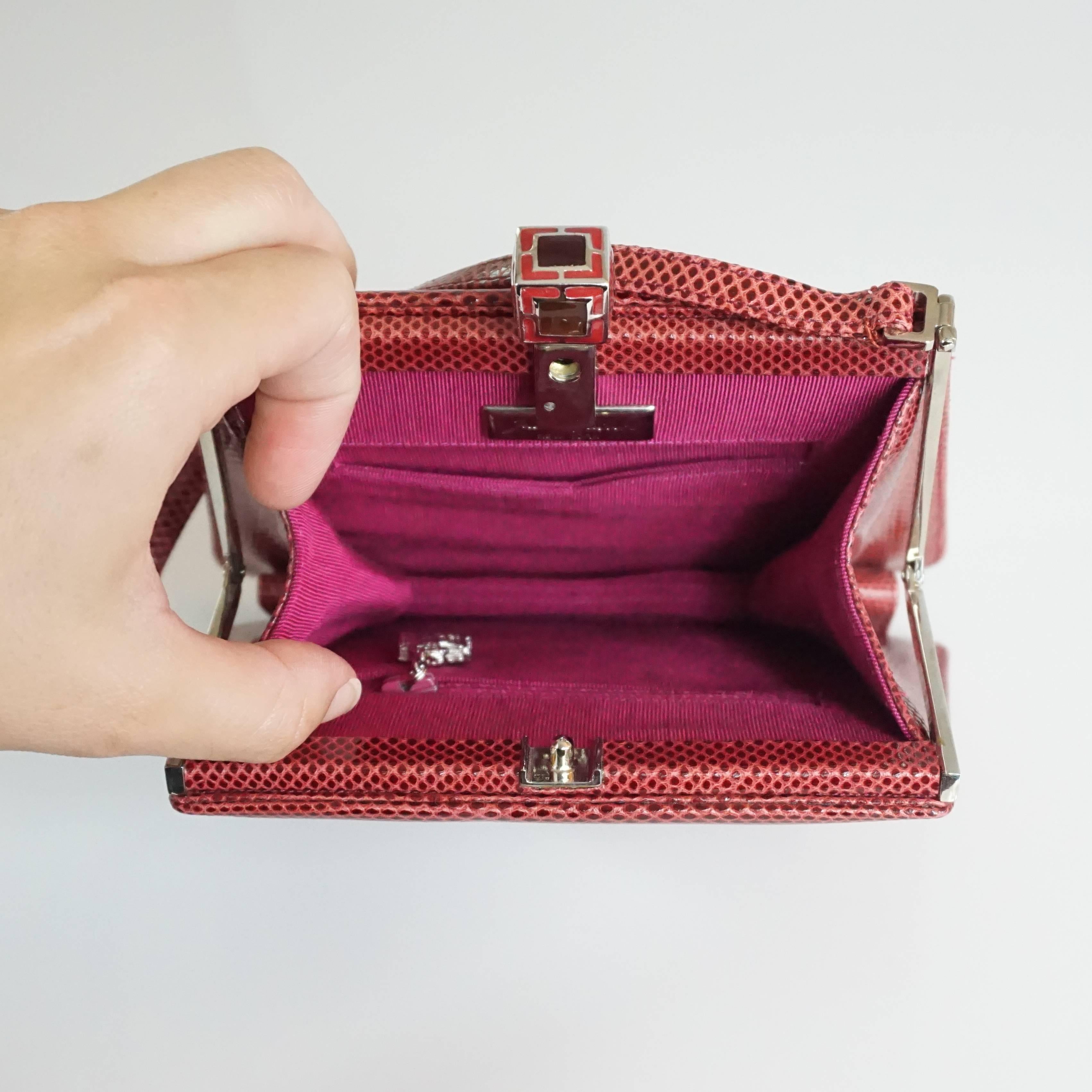Judith Leiber Deep Red Lizard Top Handle Handbag - SHW For Sale 1
