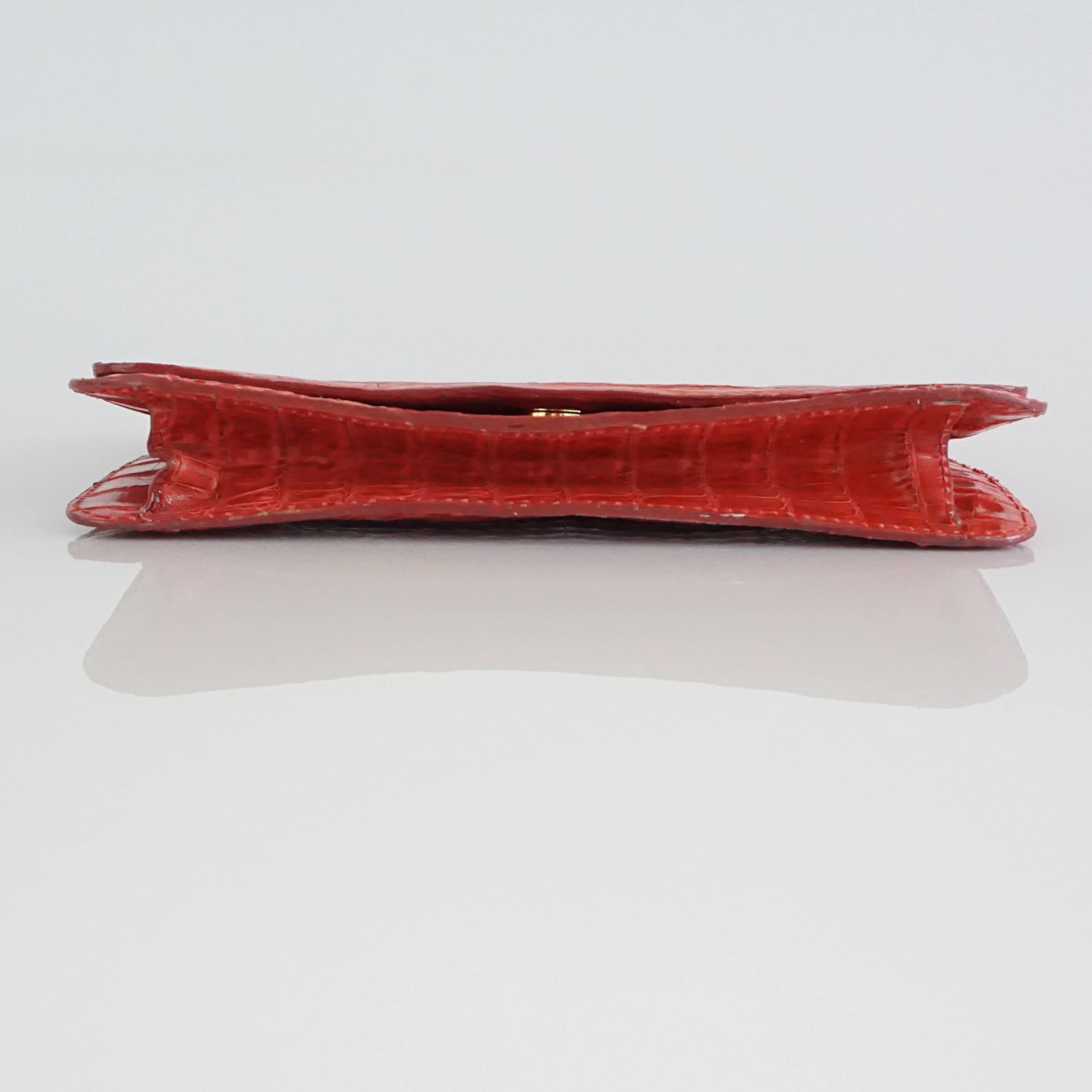 Women's or Men's Unknown Red Crocodile Fold-Over Clutch  For Sale