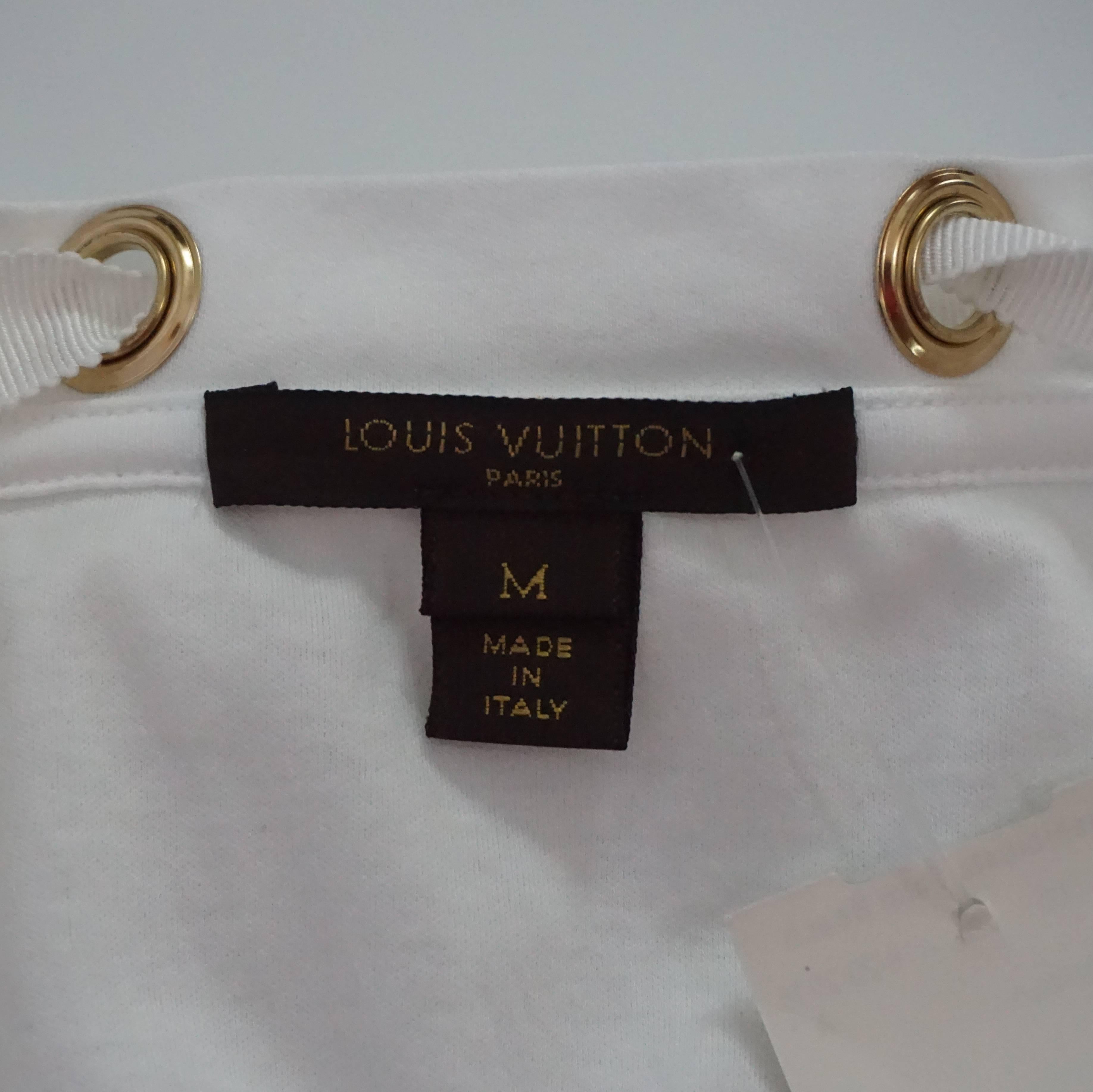Louis Vuitton White Cotton Tank with Gold Chain Charm Detail - M 2