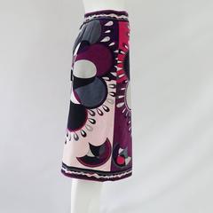 Emilio Pucci Eggplant & Multi Velvet Printed Wrap Skirt - 10 - 1960's