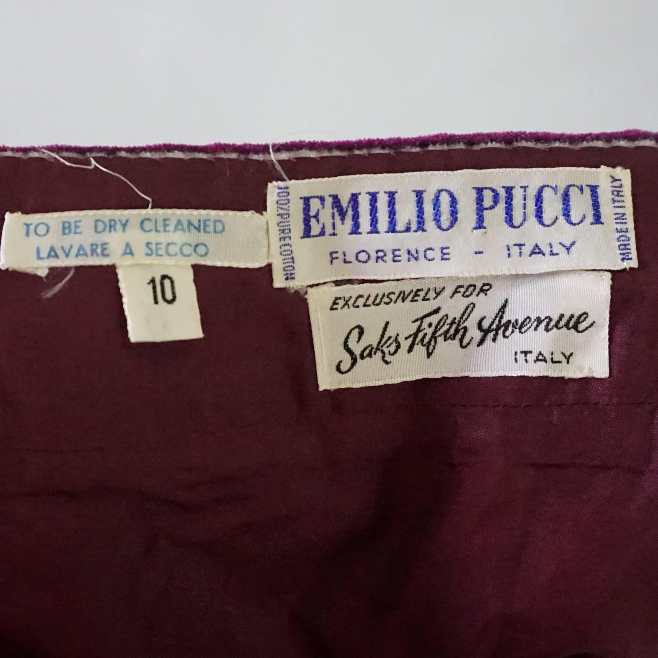Women's Emilio Pucci Eggplant & Multi Velvet Printed Wrap Skirt - 10 - 1960's 