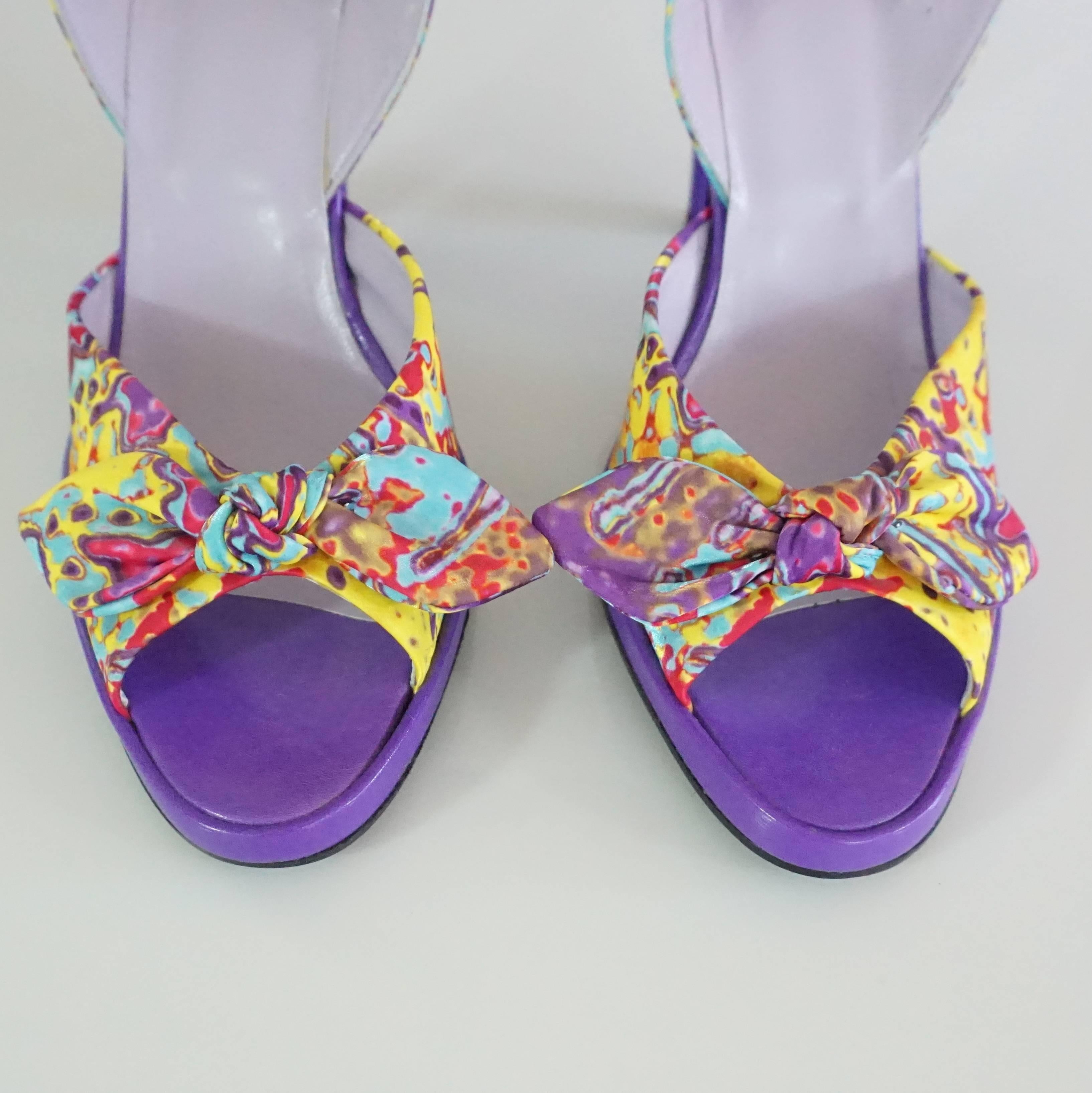 Women's Charles Jourdan Purple & Multi Platform Slingbacks - 8.5