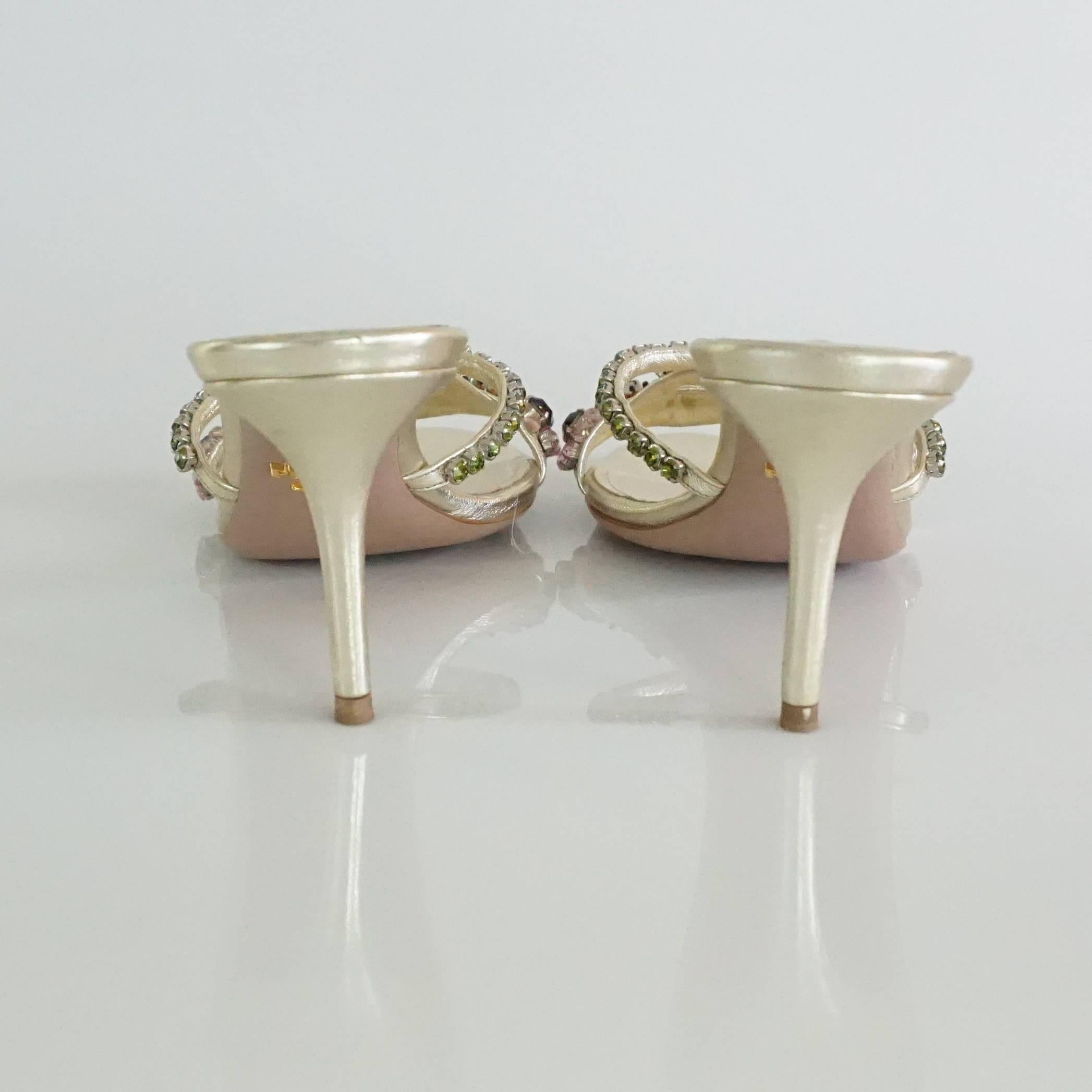 Women's Prada Gold Leather & Multi Jewelled Slides - 39