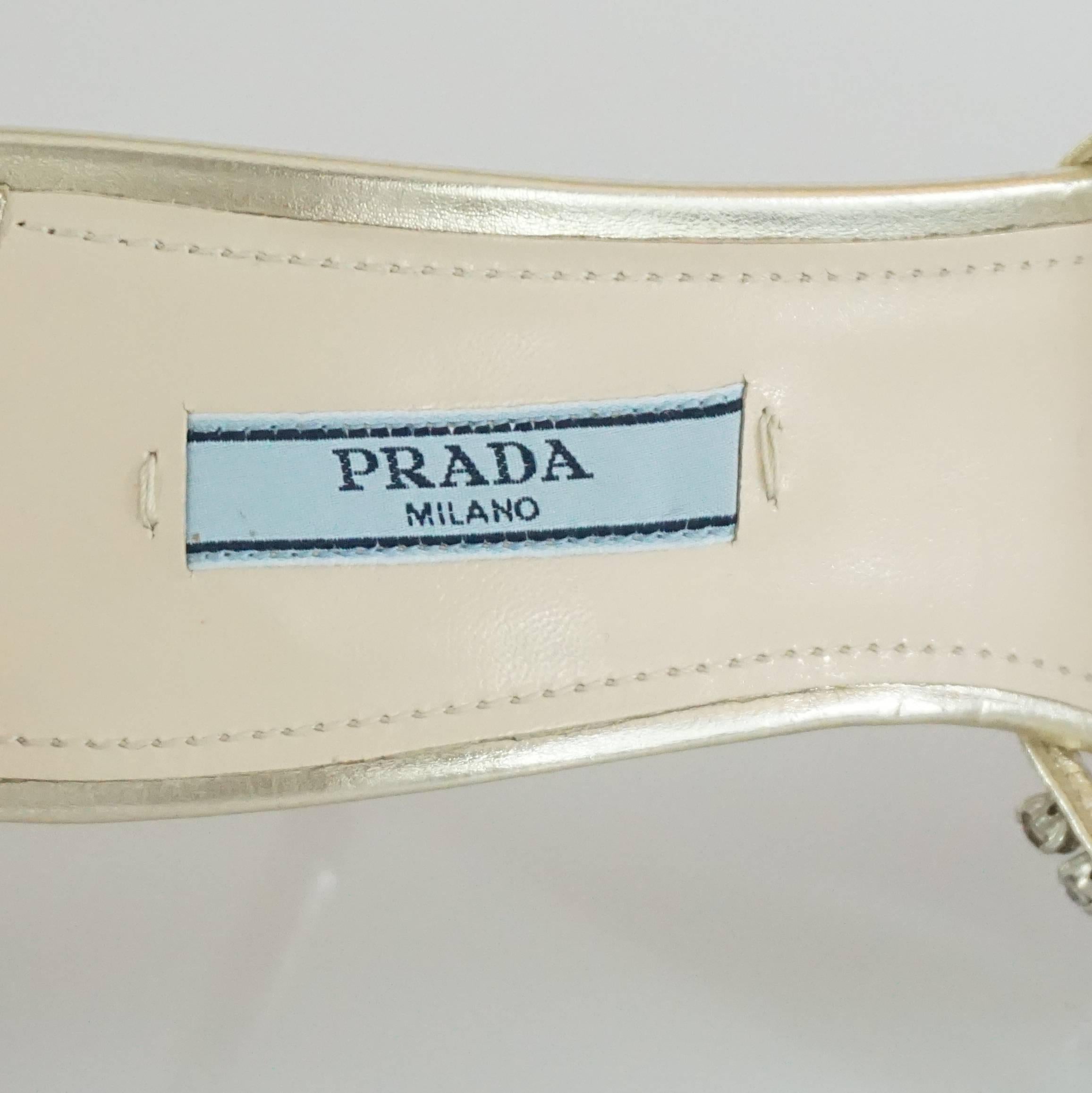 Prada Gold Leather & Multi Jewelled Slides - 39 3
