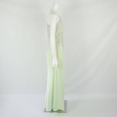 Bob Mackie Mint Silk and Lace Beaded One Shoulder Gown, 1980s