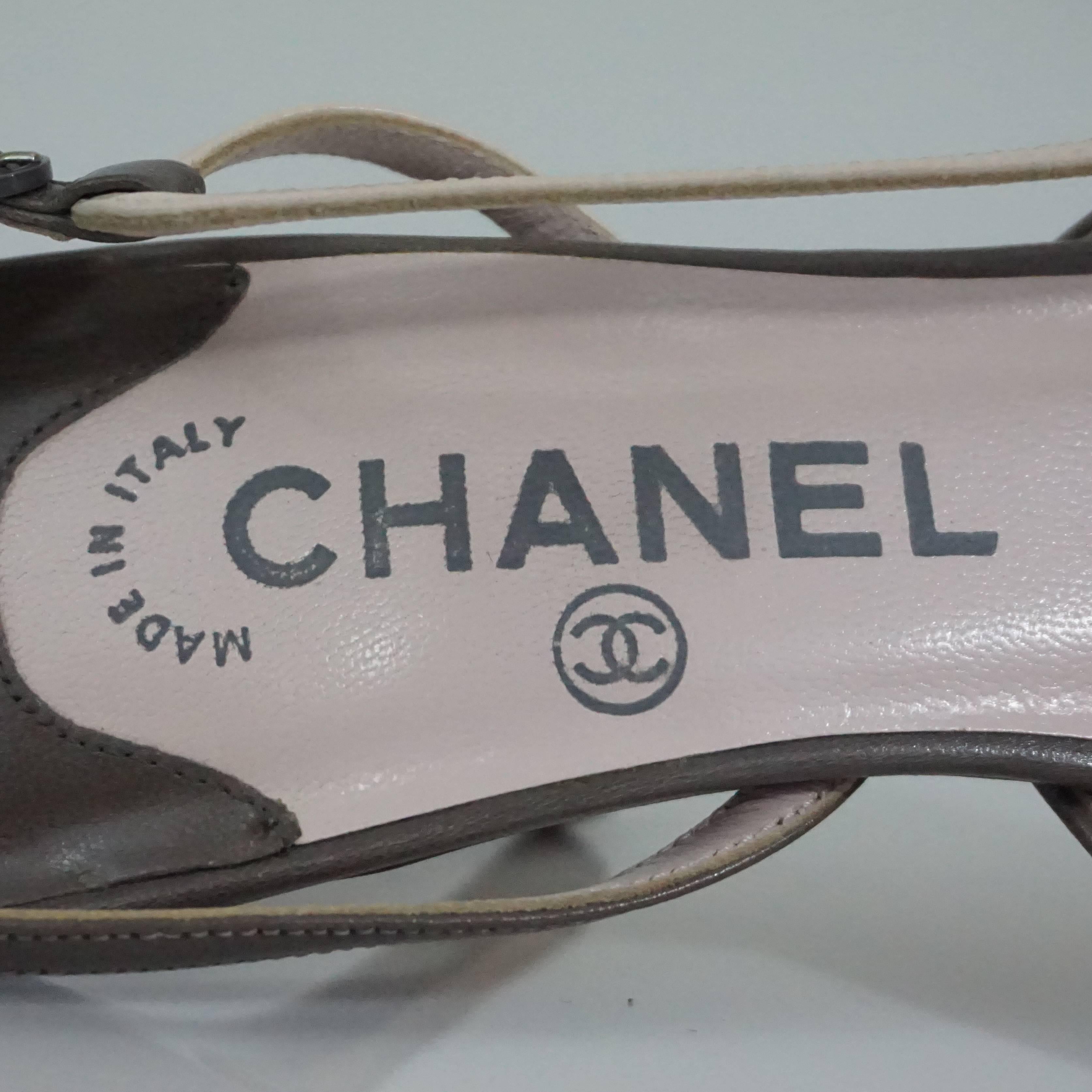 Brown Chanel Creme and Taupe Slingback Heels - 37.5