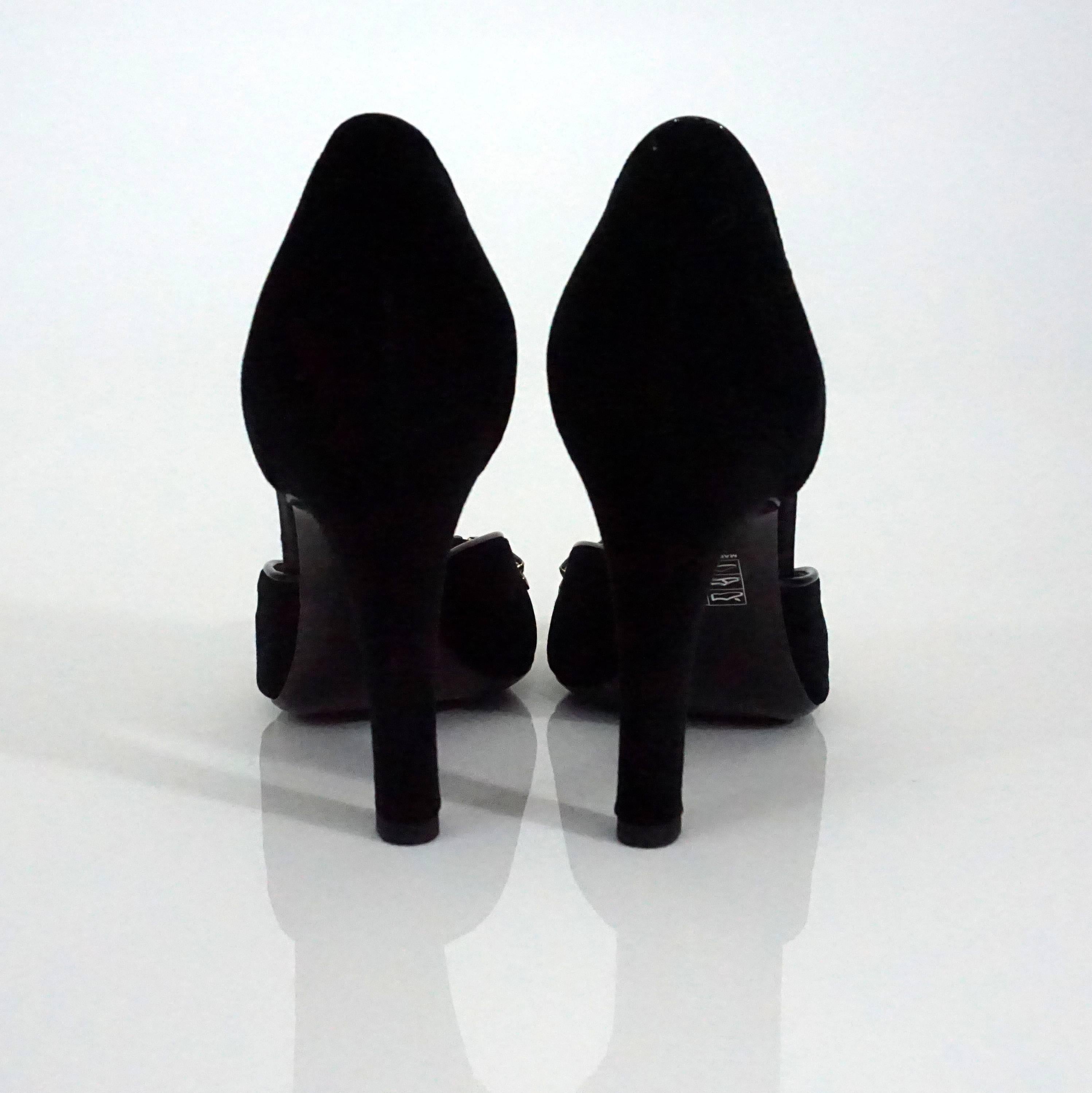 Gucci Black Velvet and Satin Open Toe D'orsay with Black Stone Detail  - 38.5 In Excellent Condition In West Palm Beach, FL