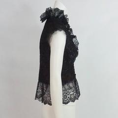 Bob Mackie Black Metallic Lace Ruffle Crop Top - L - 1980's