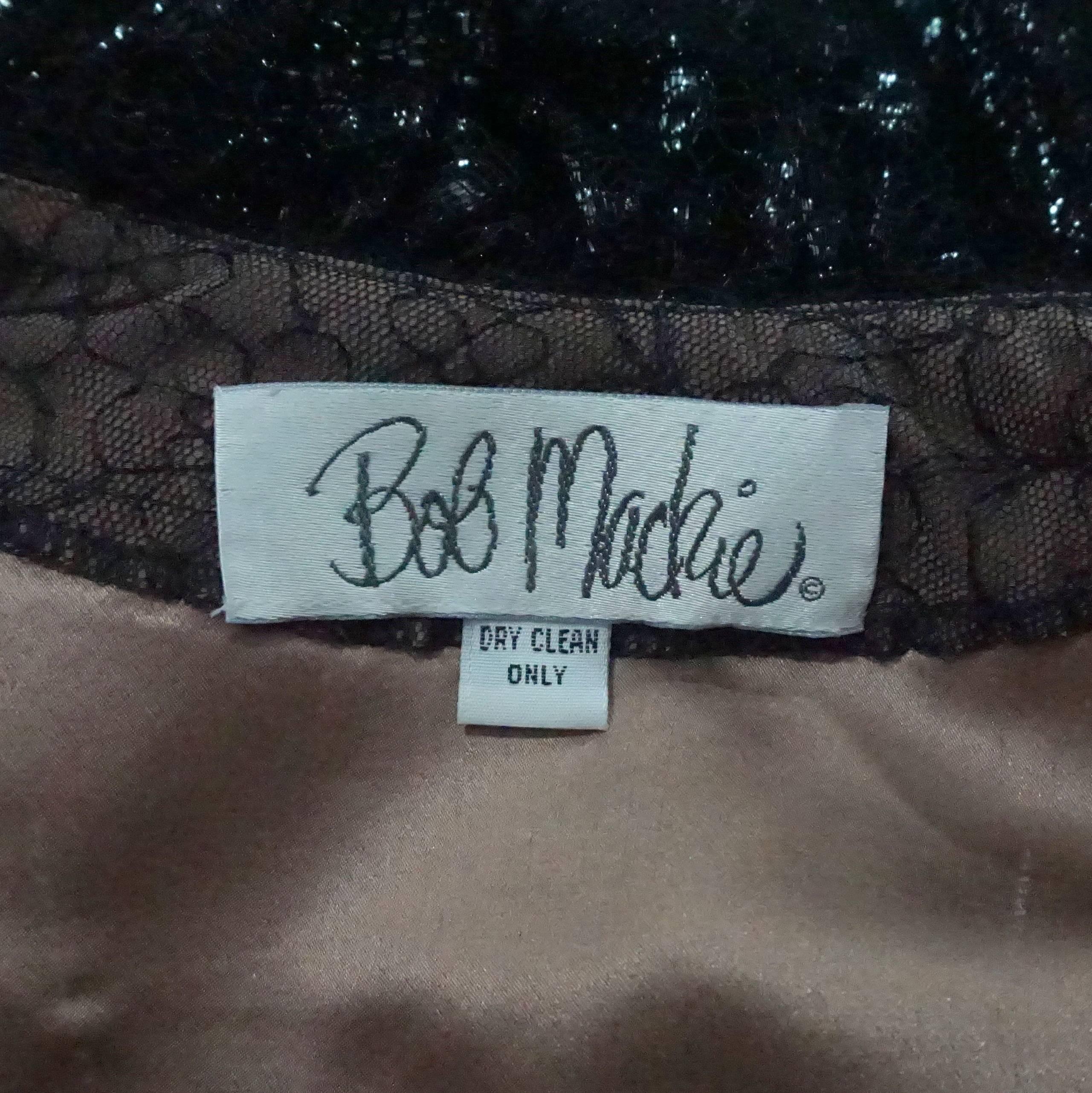 Women's Bob Mackie Black Metallic Lace Ruffle Crop Top - L - 1980's