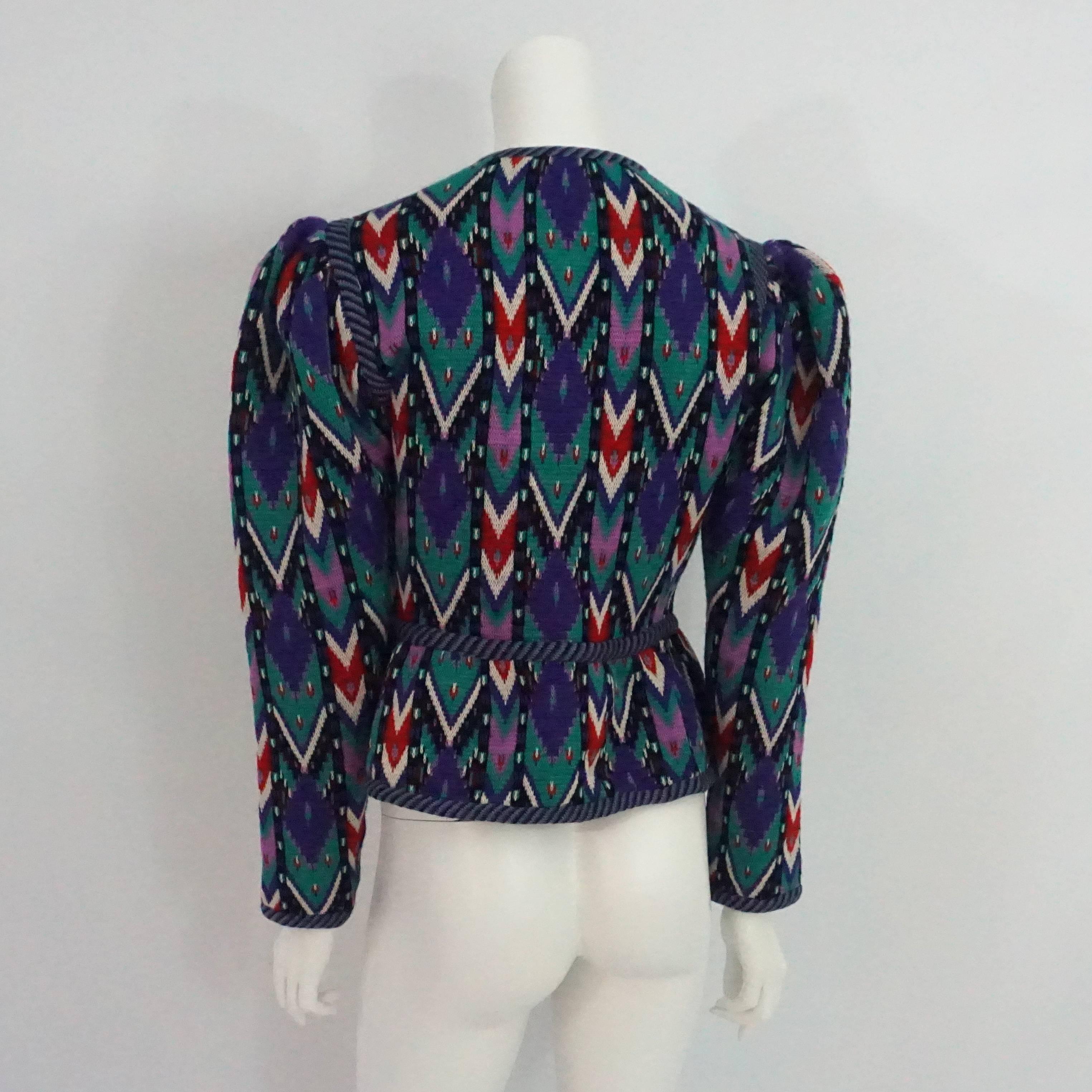 Black Yves Saint Laurent Rive Gauche Multi-Color Patterned Wool Knit Jacket - 42-70's