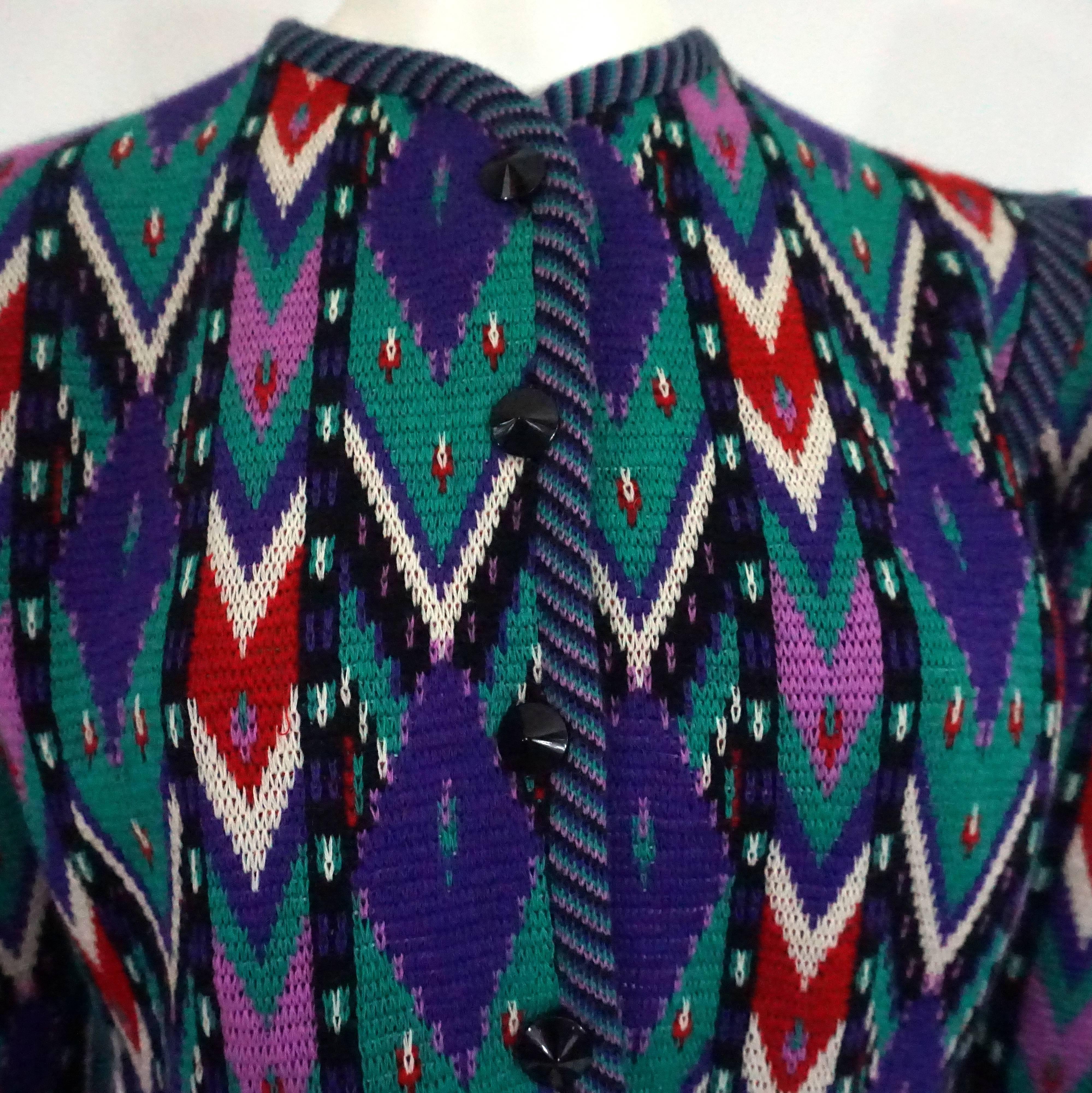 Yves Saint Laurent Rive Gauche Multi-Color Patterned Wool Knit Jacket - 42-70's In Excellent Condition In West Palm Beach, FL